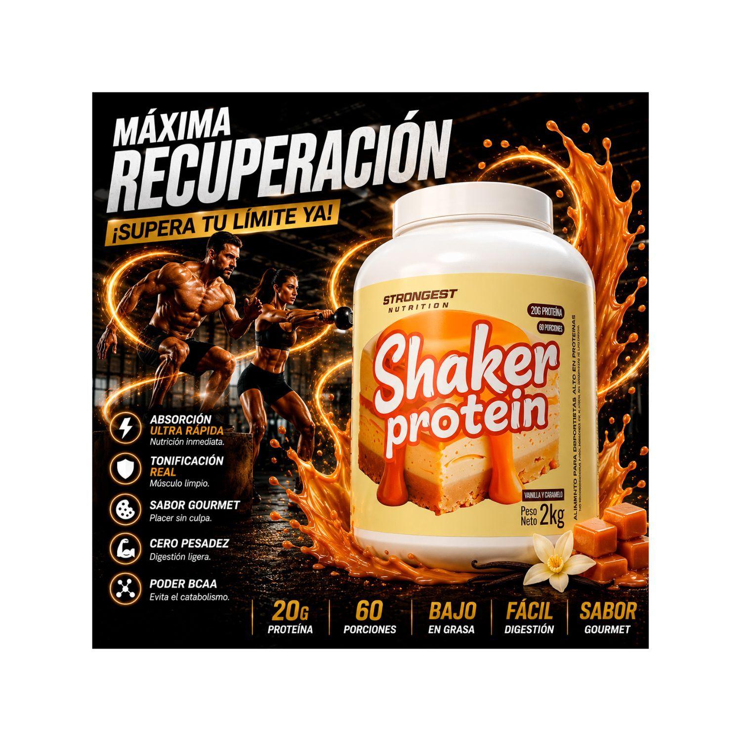 Proteina Shaker Protein Strongest 2kg Vainilla y Caramelo-1