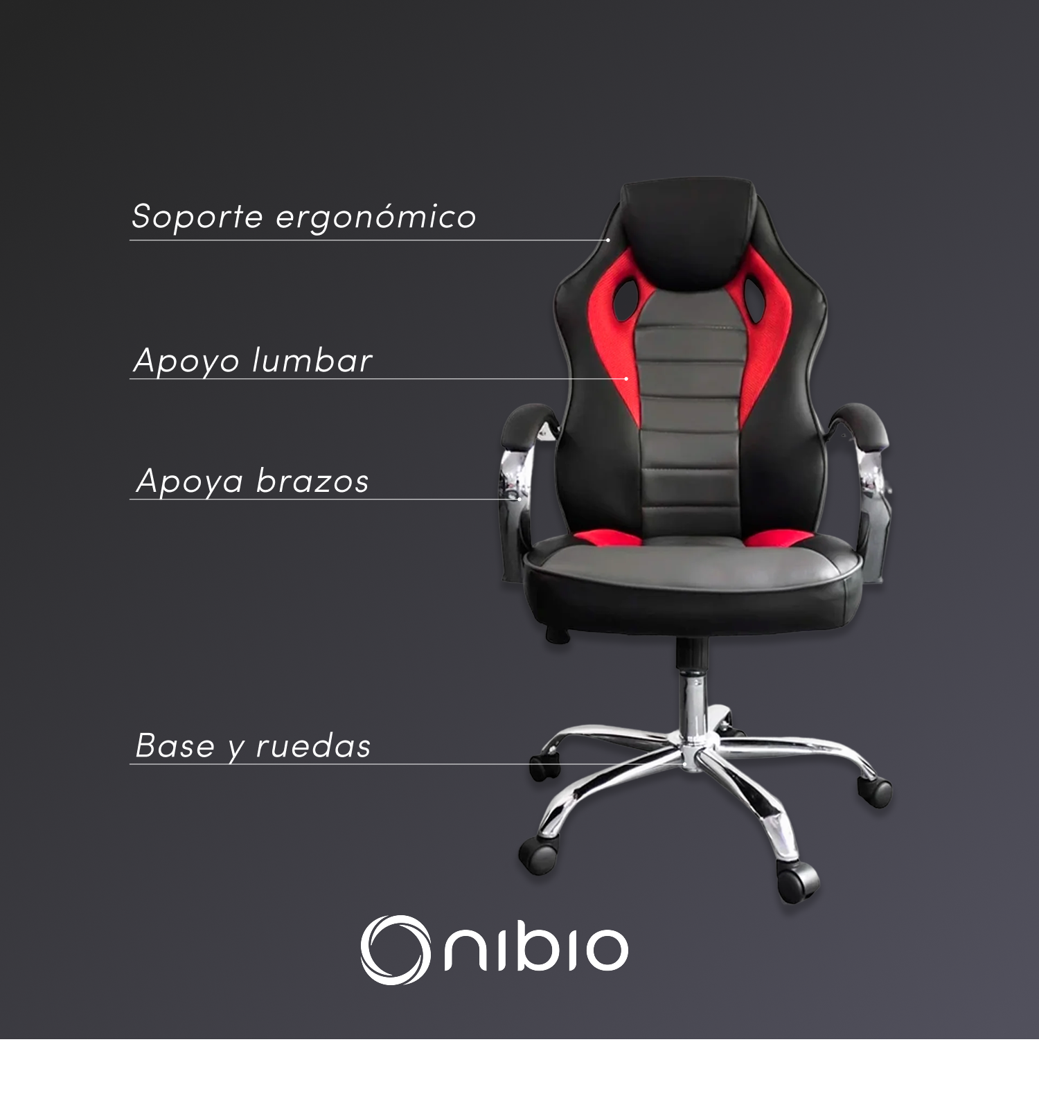 Silla Gamer Nibio Rookie Reclincable Cuero PU Roja-2