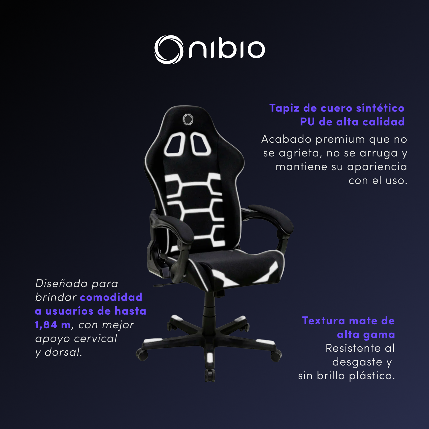 Silla Gamer Nibio Savage Reclinable 160° Blanca-2