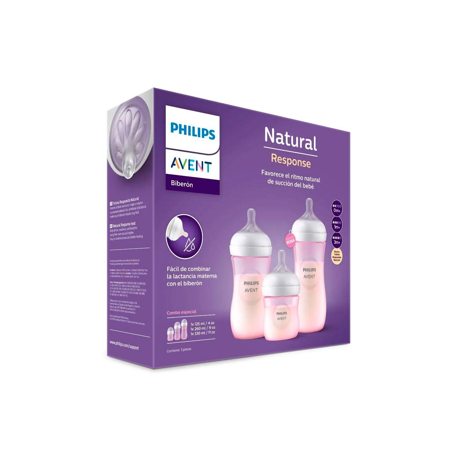 Set 3 Mamaderas Avent Natural SCD838/28 125+260+330ml Rosa-2