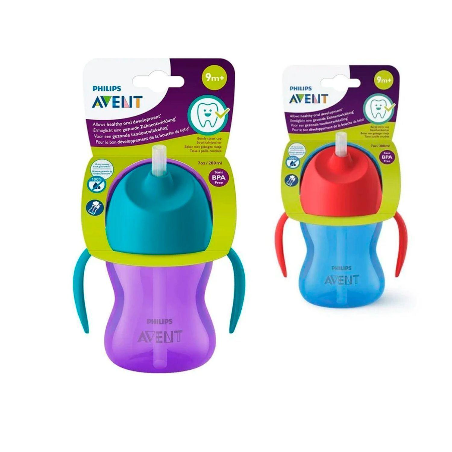 Vaso Con Bombilla Avent 9m+ Azul/Rojo 200ml-2