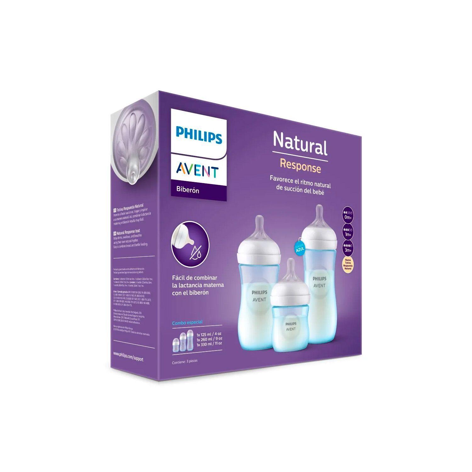 Set 3 Mamaderas Avent Natural SCD838/29 125+260+330ml Azul-3