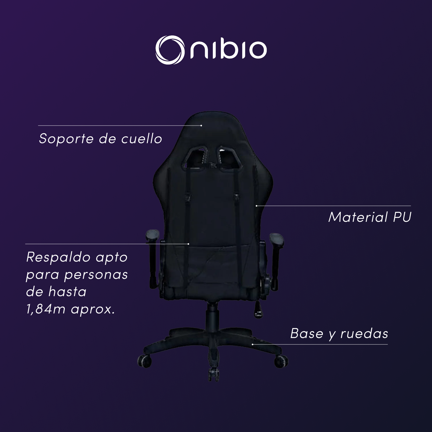 Silla Gamer Nibio Pro RGB con Control Remoto Apoyabrazos 2D Reclinable Negra-3