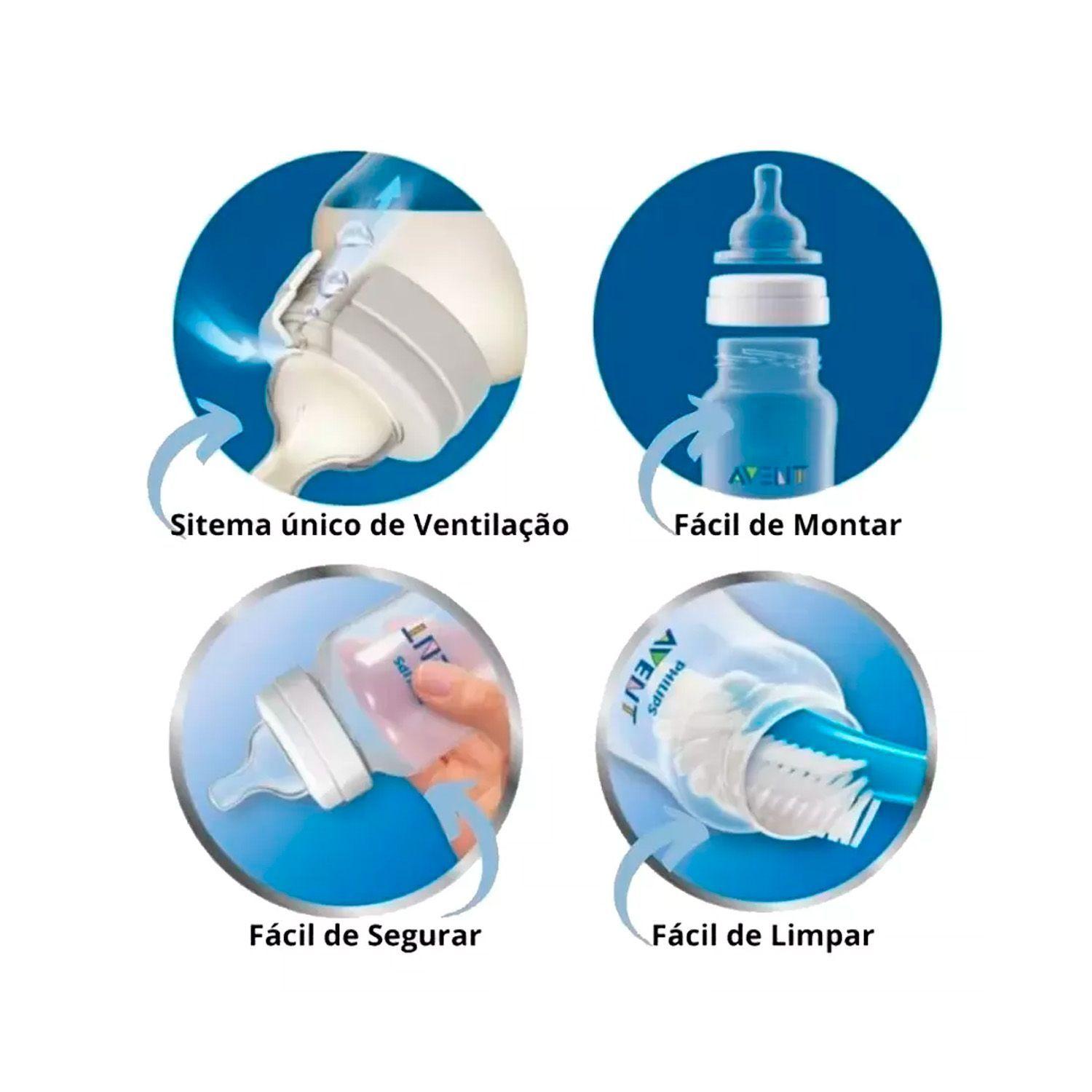 Kit Triple Mamaderas Avent SCY119/20 125ml 260ml 330ml Azul-3