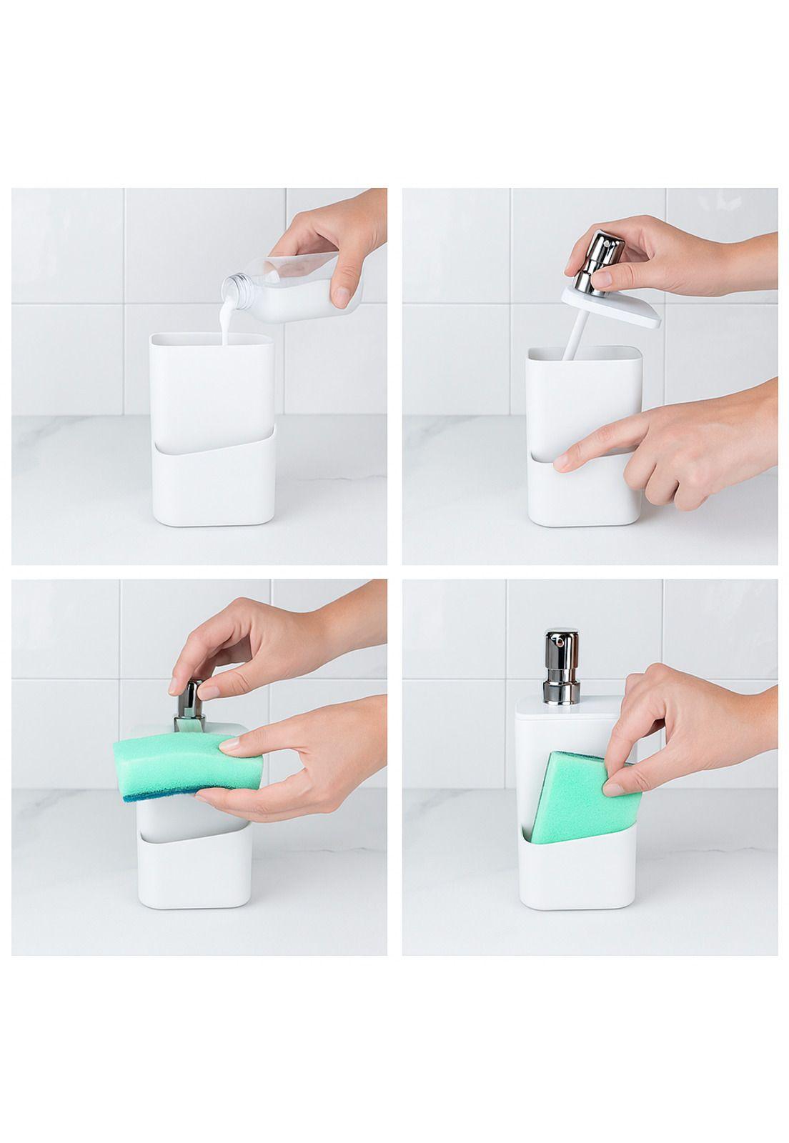 Dispensador Lavaloza Con Porta Esponja Blanco 650 ml-0