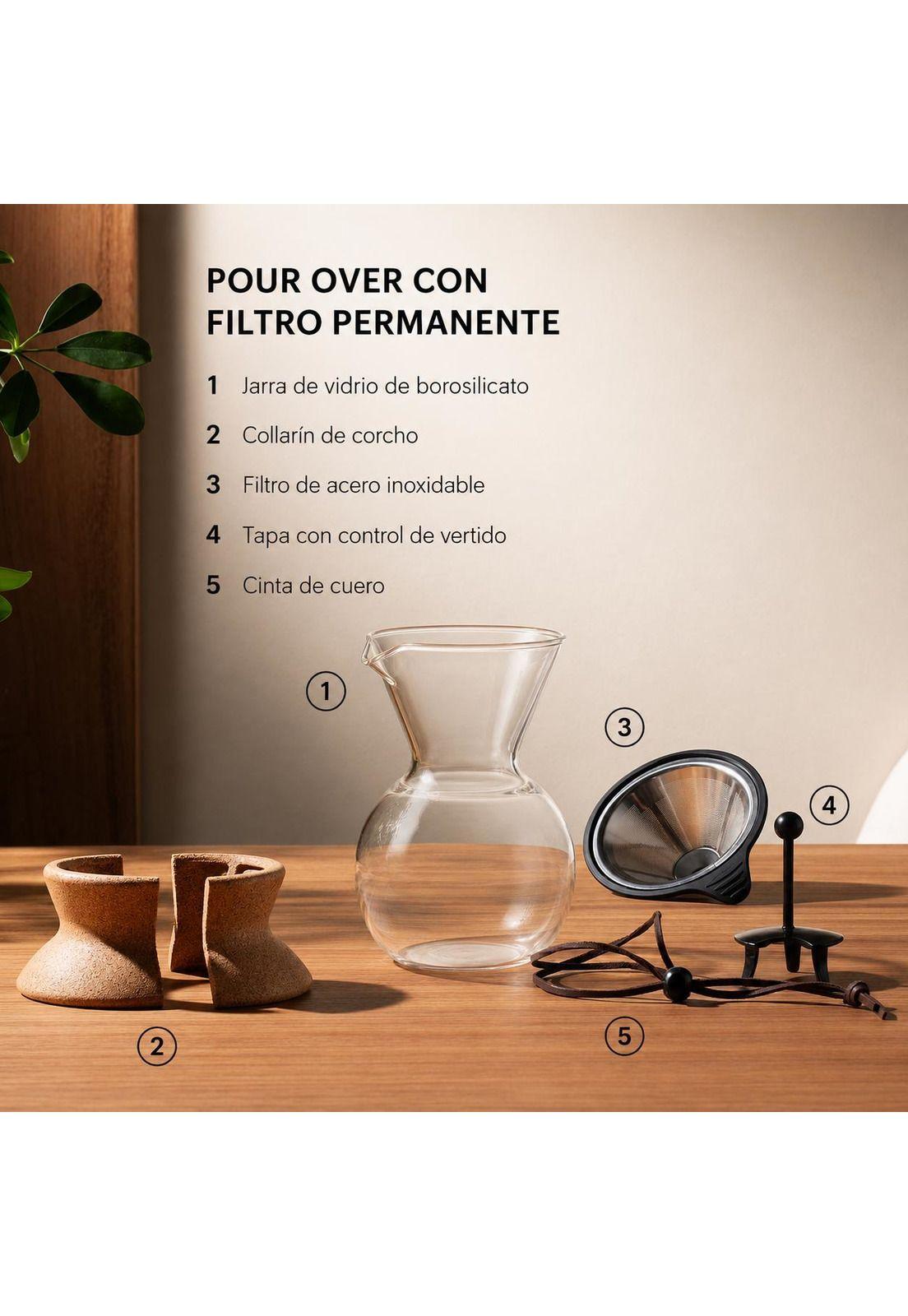 Cafetera de Goteo, filtro permanente de acero inox 1 lt, corcho-7