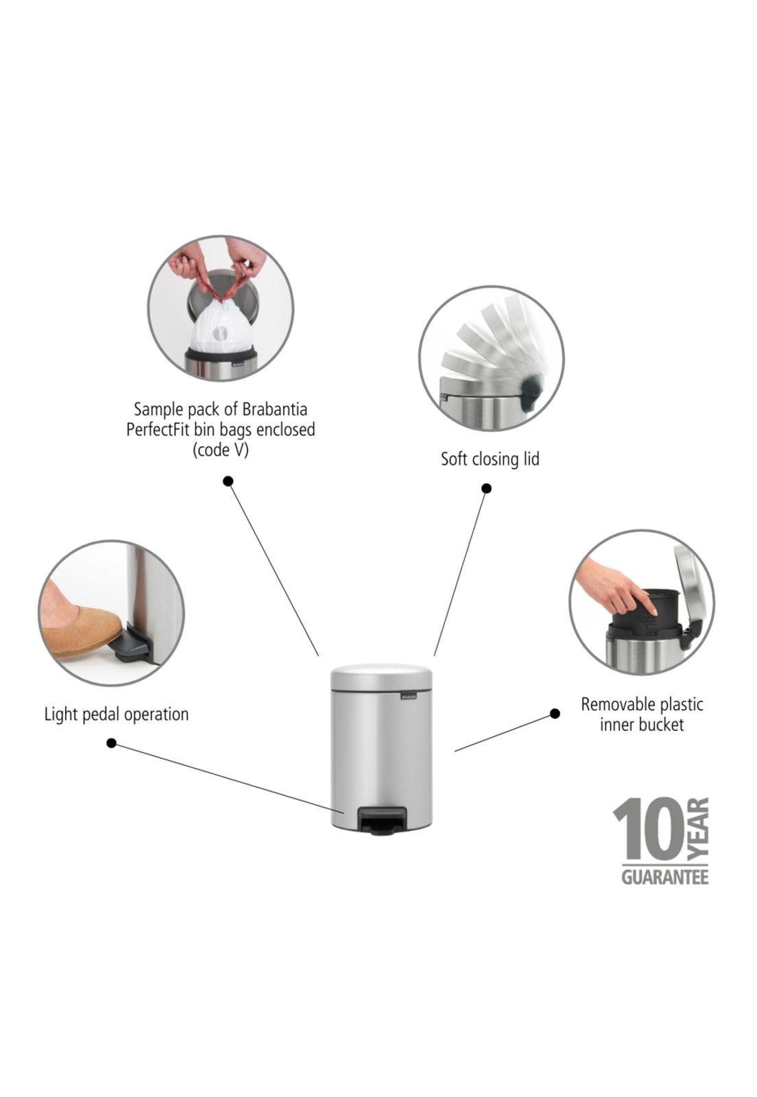 Basurero Pedal NewIcon 3 Lt Metallic Grey-5