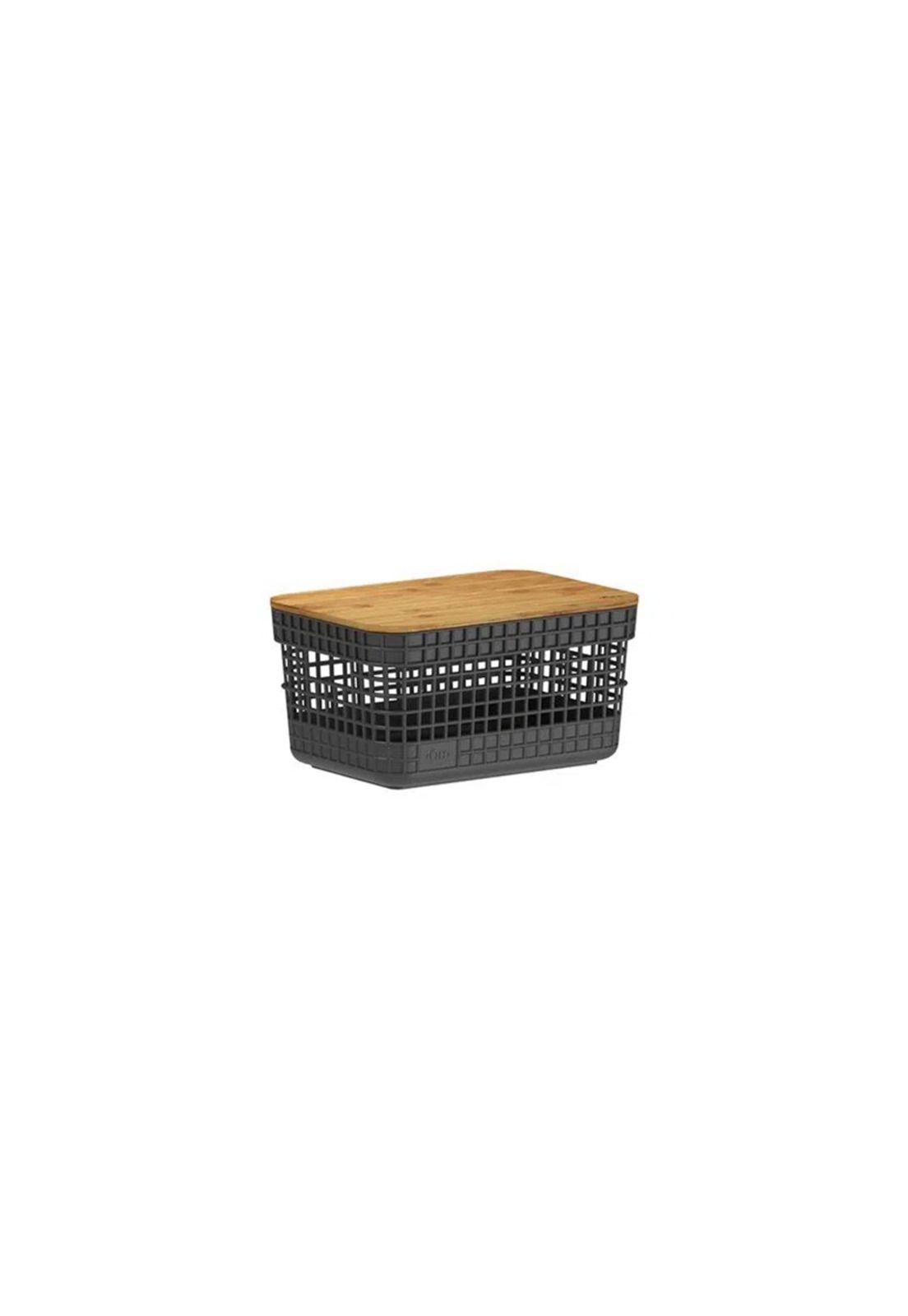 Cesta Organizadora Grid Con Tapa De Bambú 2.5 L Negro-2