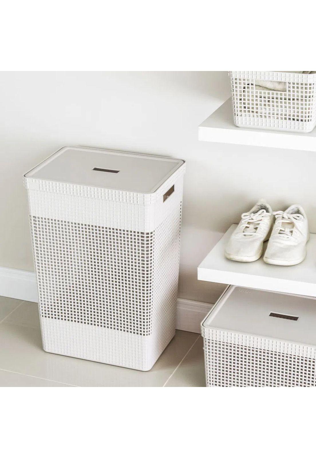 Cesta De Ropa Grid Con Tapa 49 L Blanco Océano-1