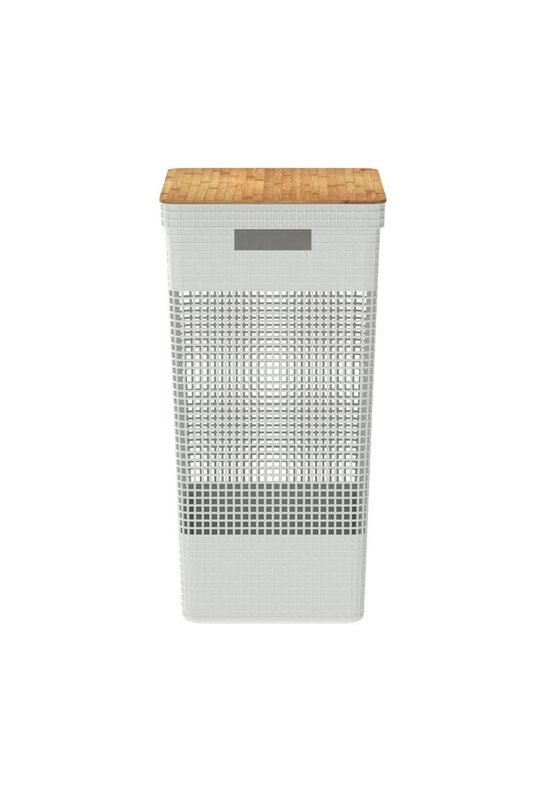 Cesta de Ropa Grid Con Tapa De Bambú 49 L Blanco Océano-2