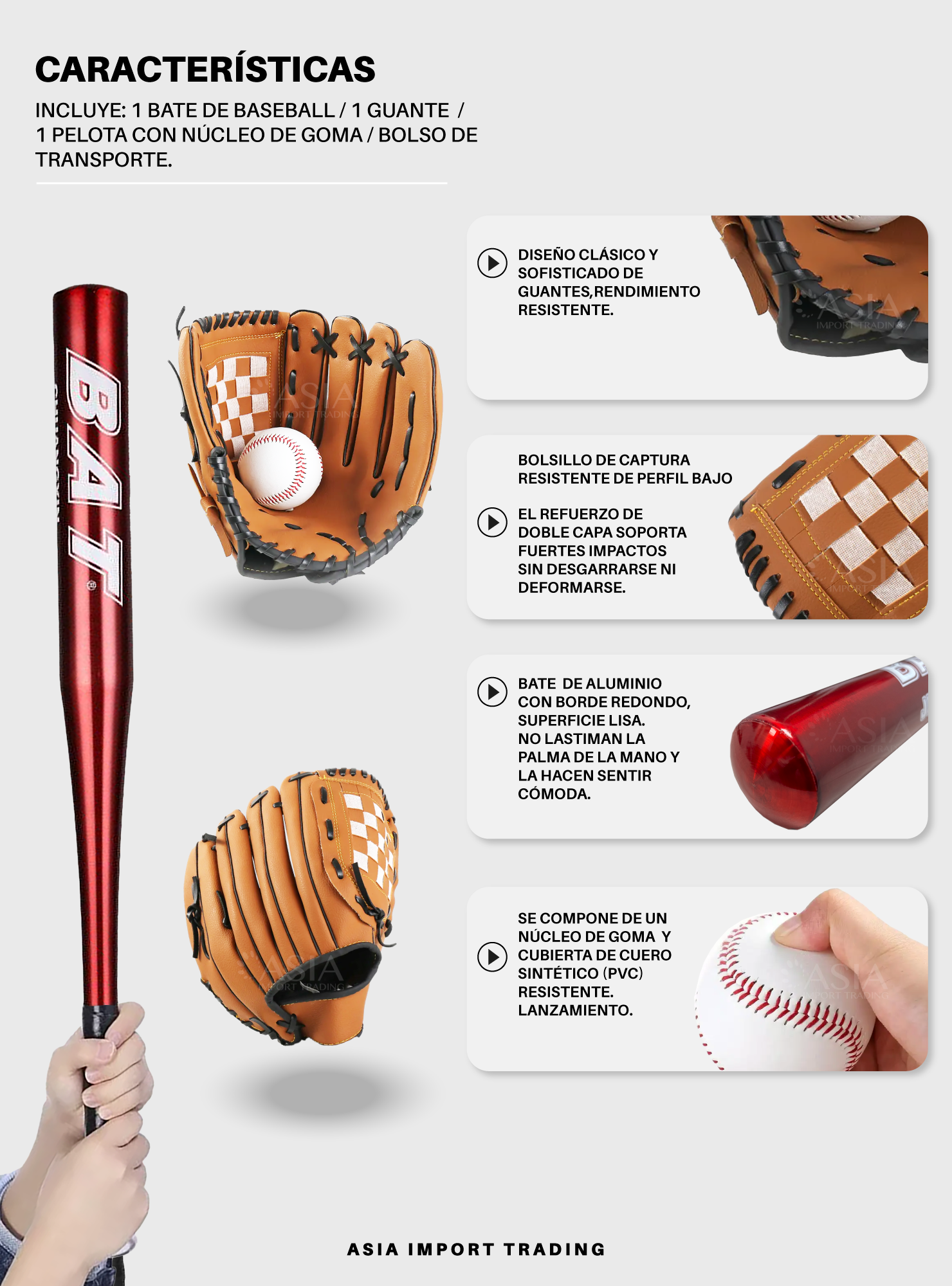 Set Baseball Bate Aluminio Rojo-2