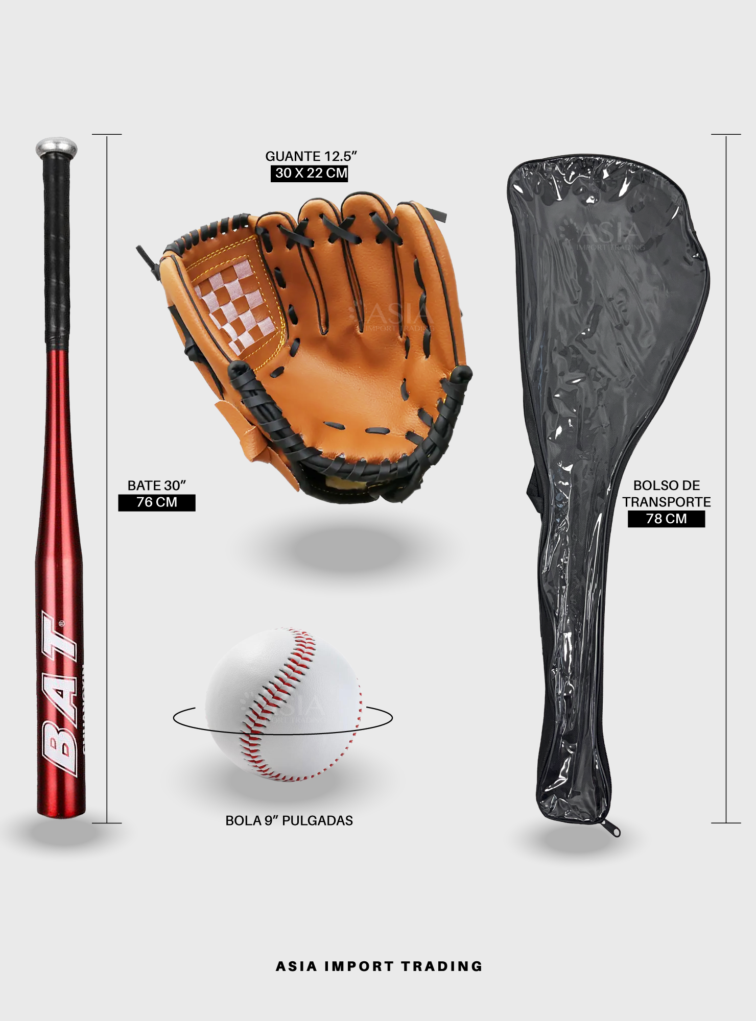 Set Baseball Bate Aluminio Rojo-3