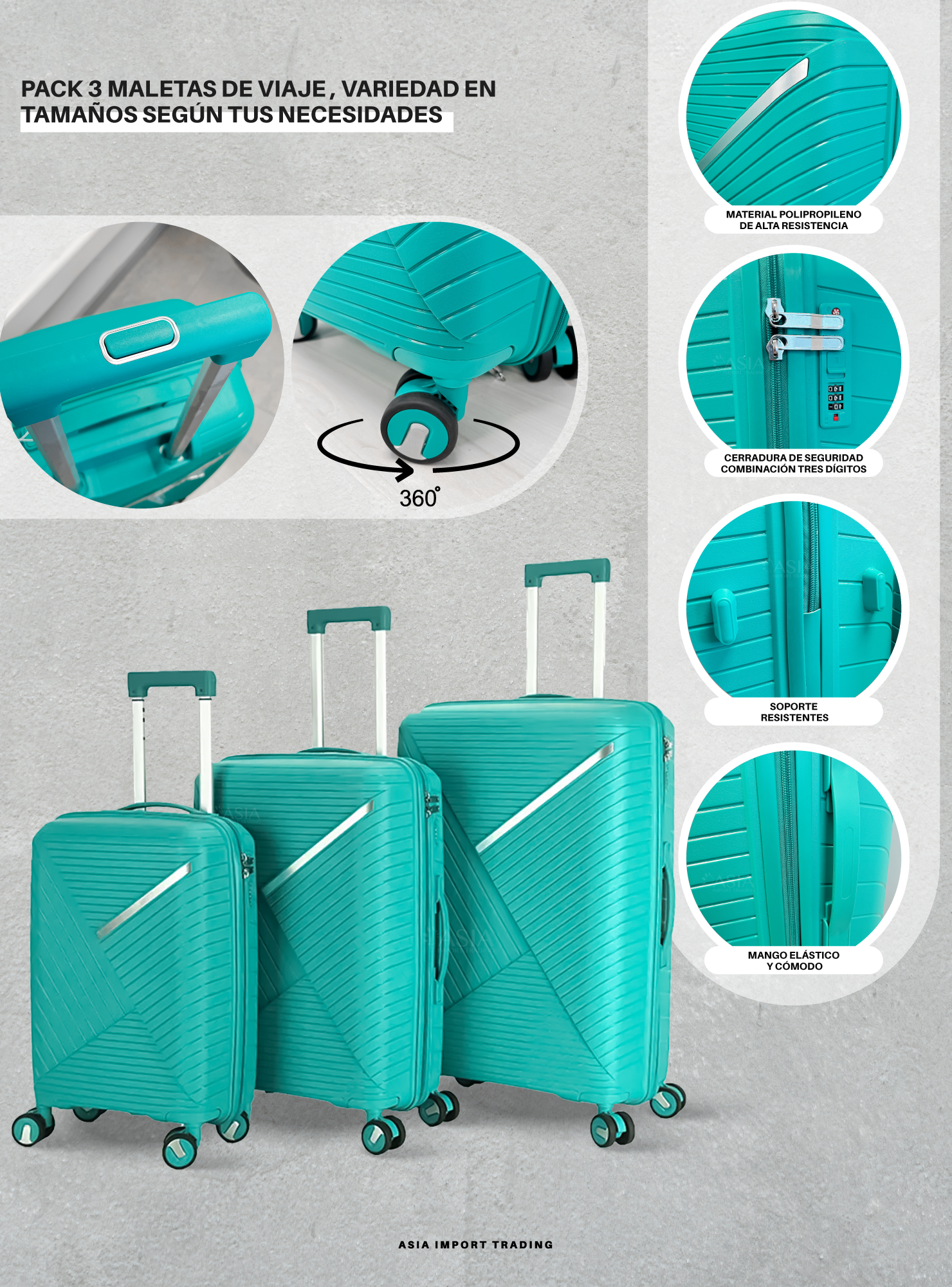 Set de 3 Maletas Rígidas color Verde-1