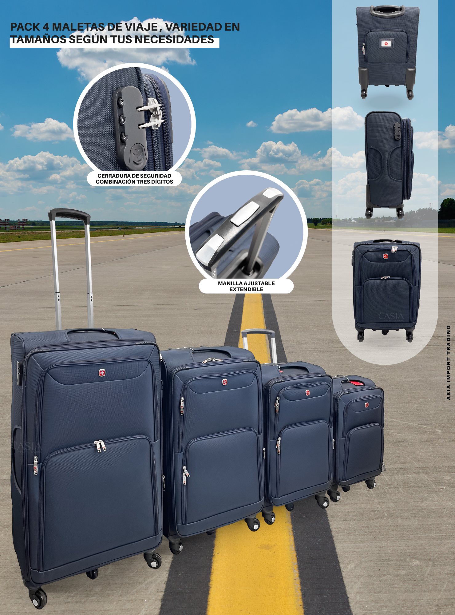 Set de 4 Maletas Blandas color Azul-1