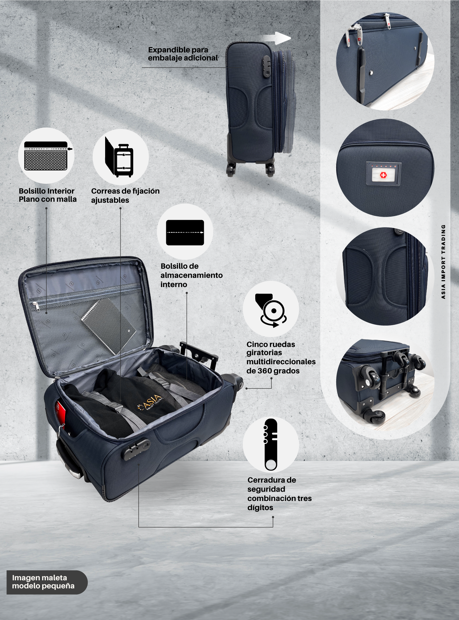 Set de 4 Maletas Blandas color Azul-2