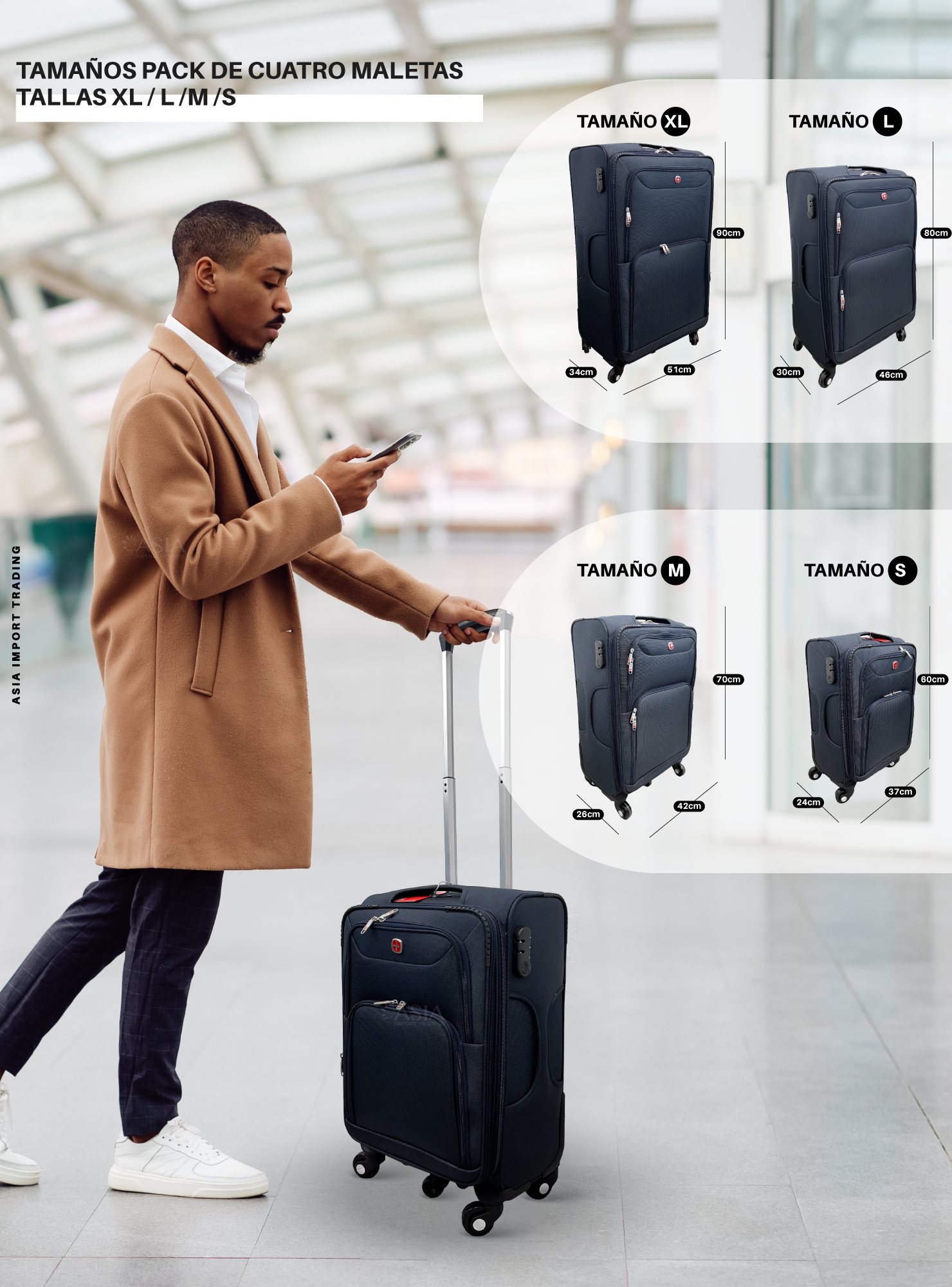 Set de 4 Maletas Blandas color Azul-3