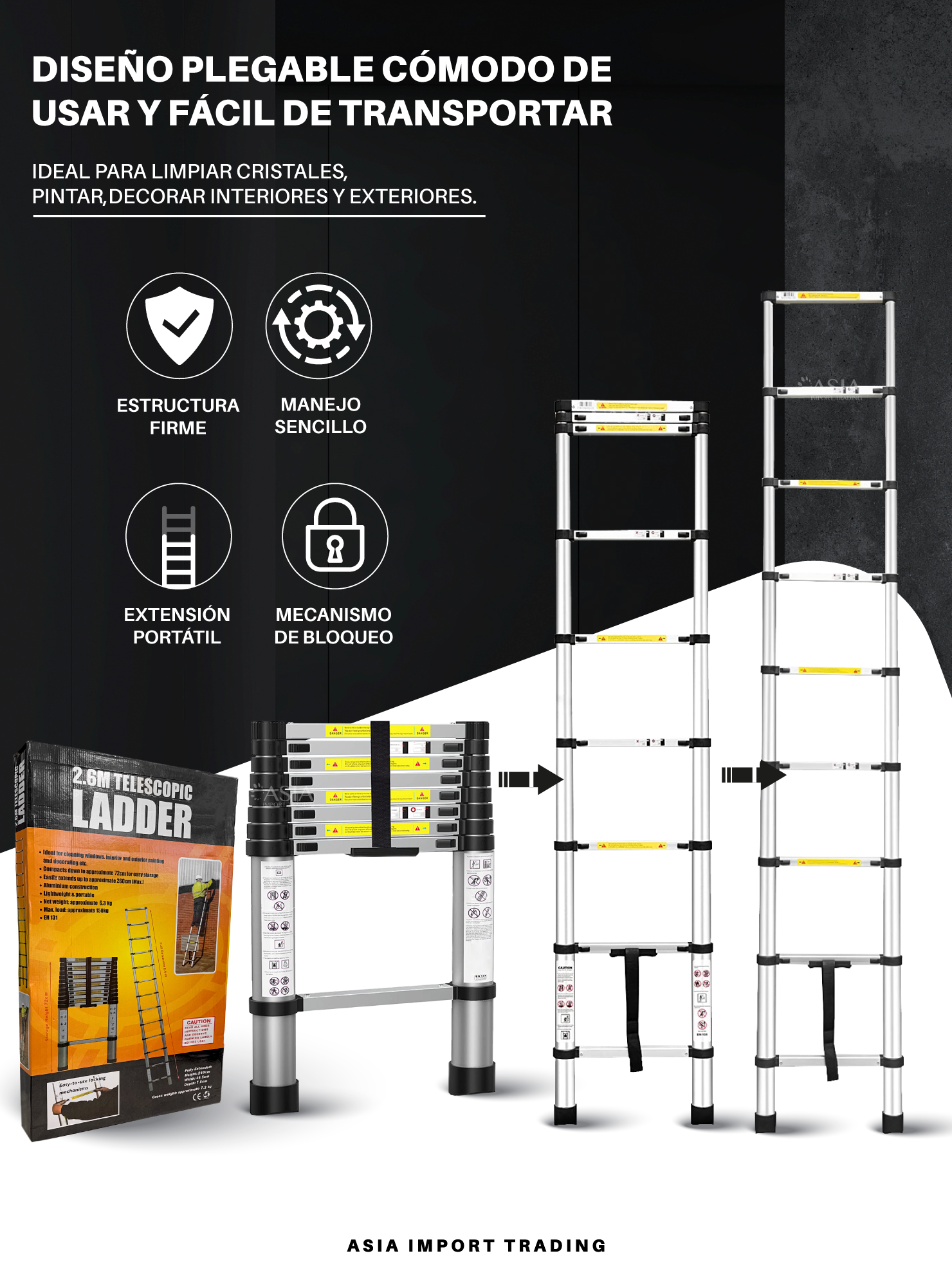 Escalera Retractil Telescopica 2.6 mt-1