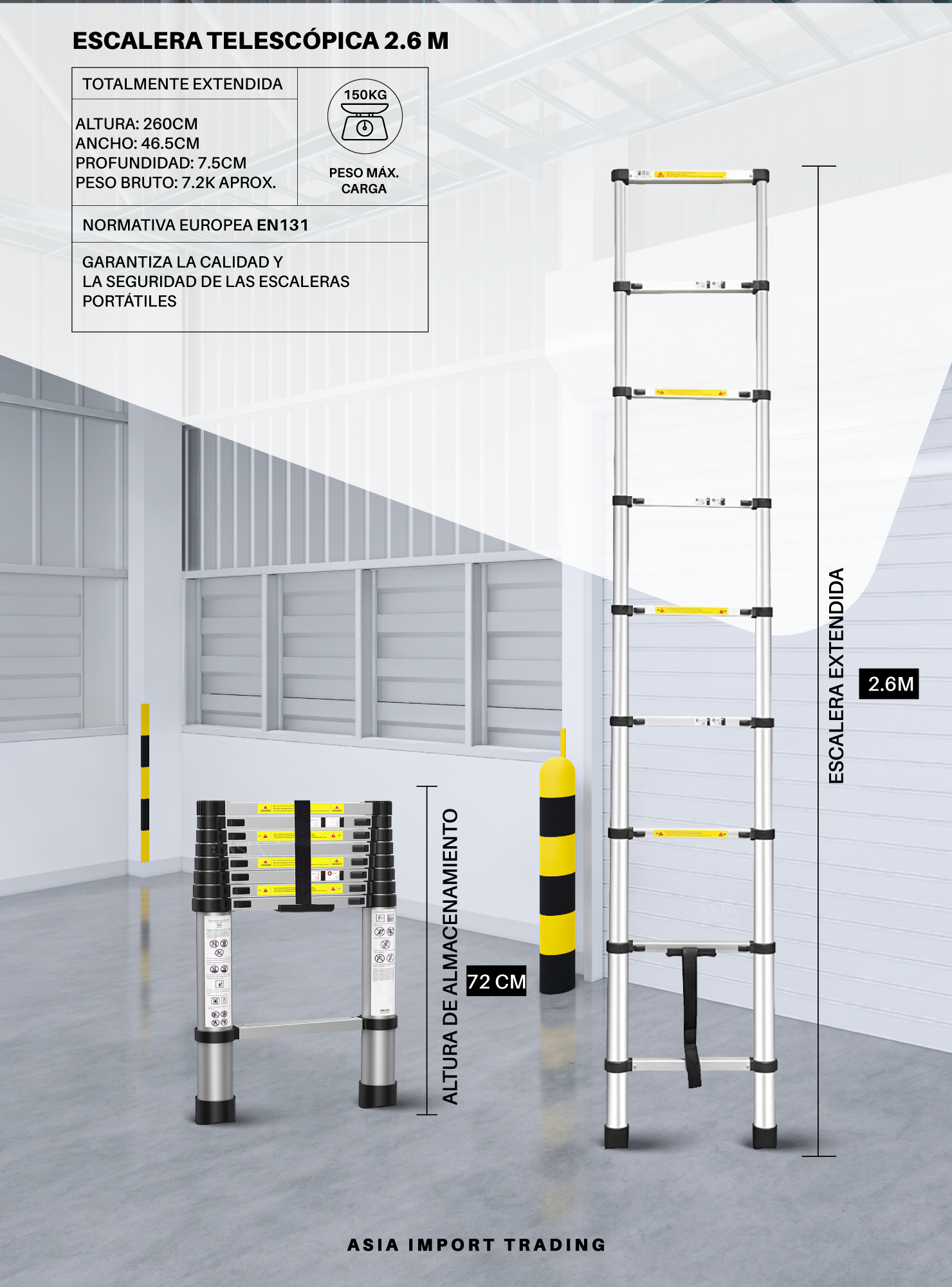 Escalera Retractil Telescopica 2.6 mt-3