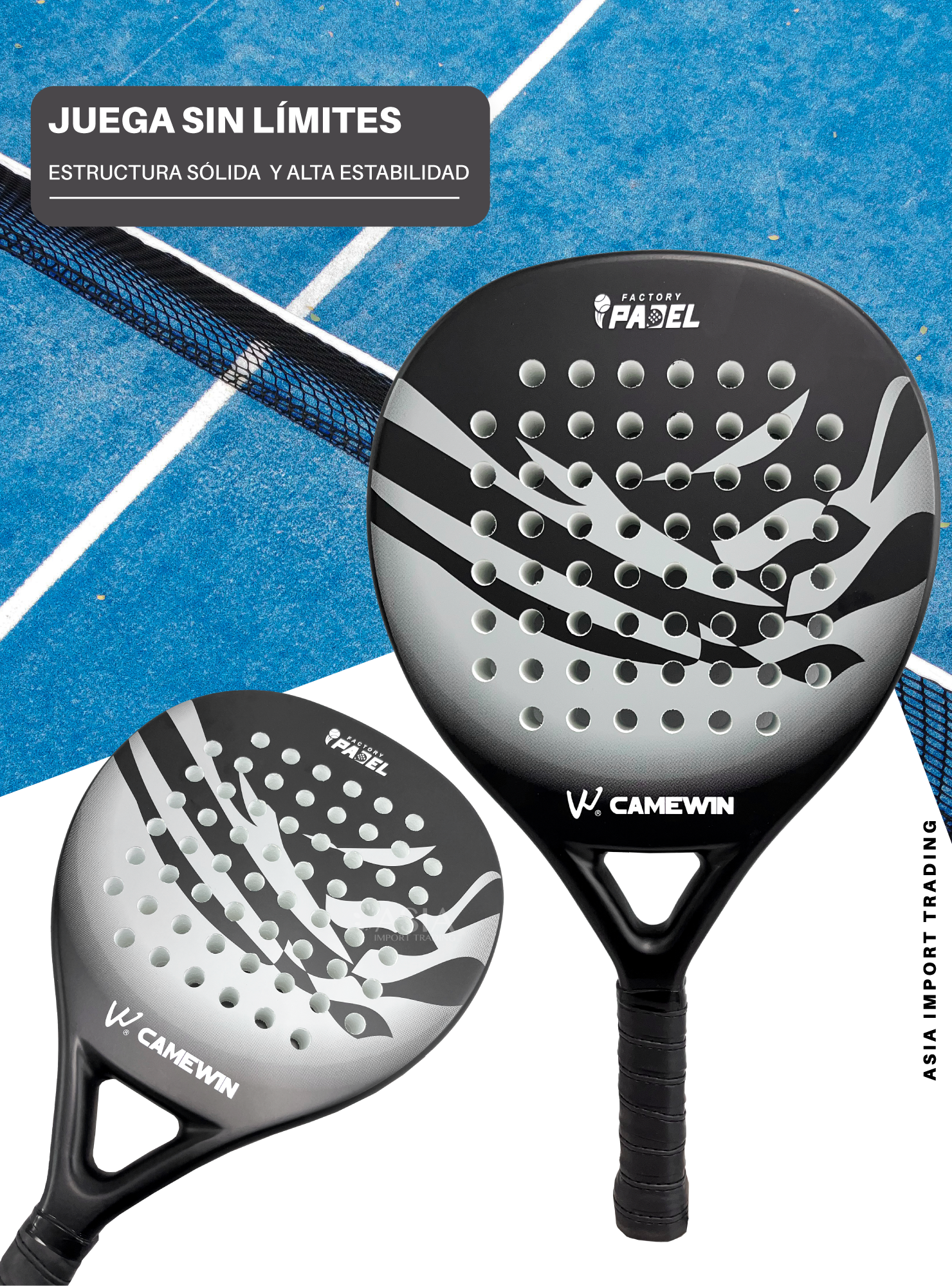 Pala de Padel Gris con Negro Modelo 4013-1