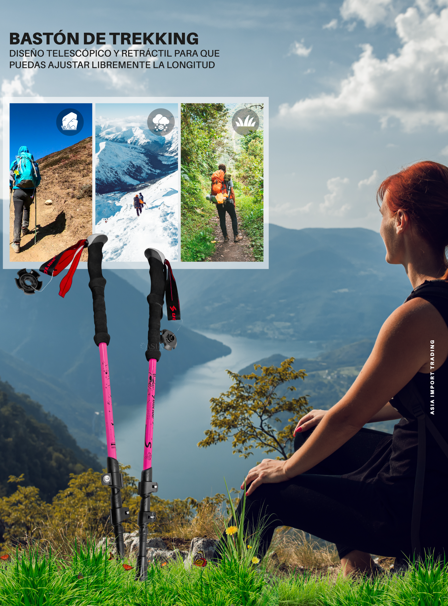 Baston de Trekking Rosado-1