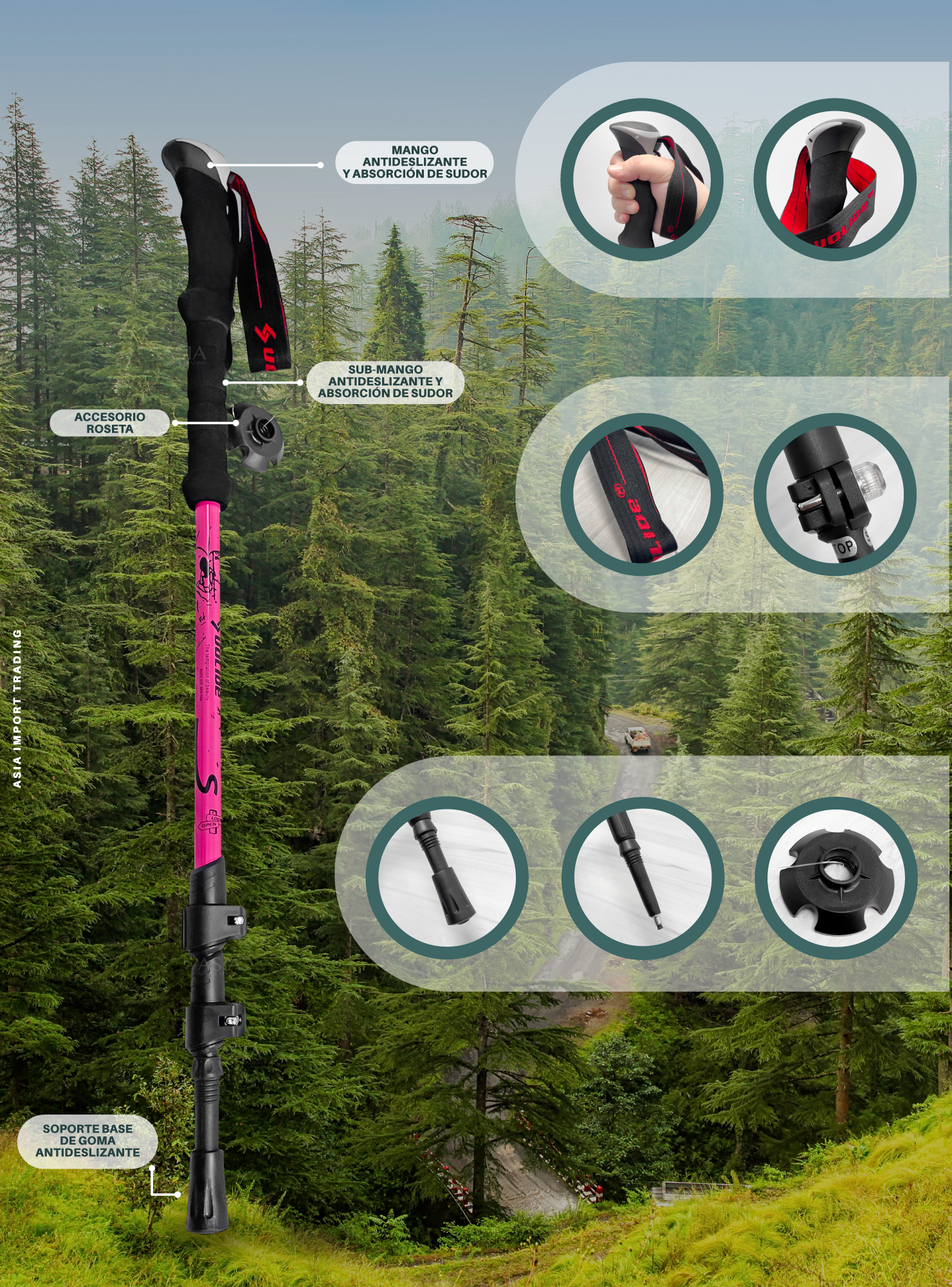 Baston de Trekking Rosado-2