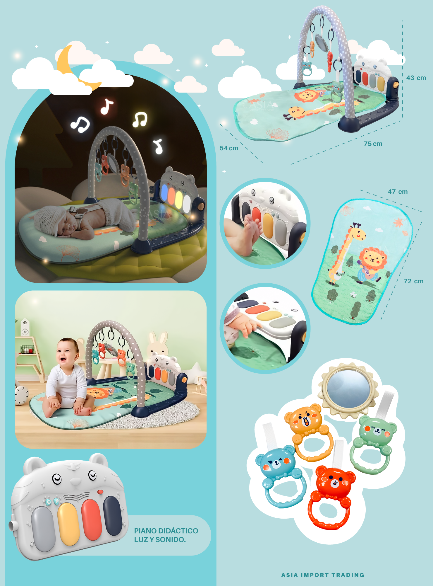 Alfombra de Juegos Musical para Bebes color Azul-1