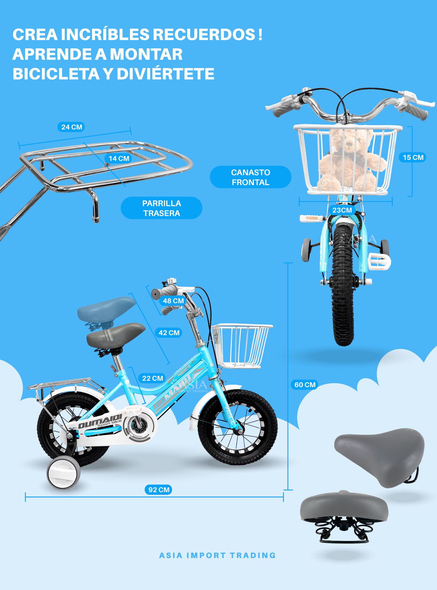 Bicicleta Infantil Aro 12 Celeste-3