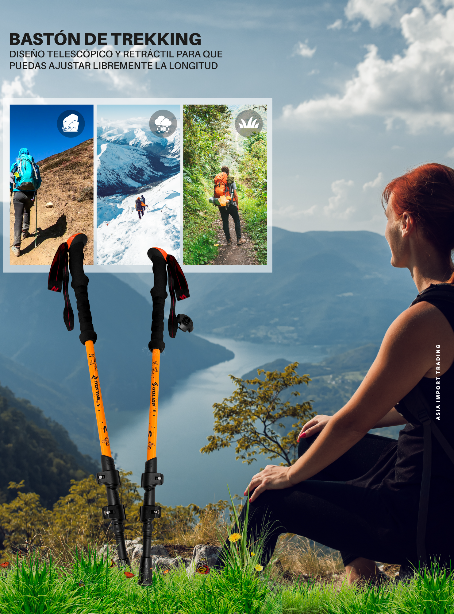 Baston de Trekking Naranjo-1