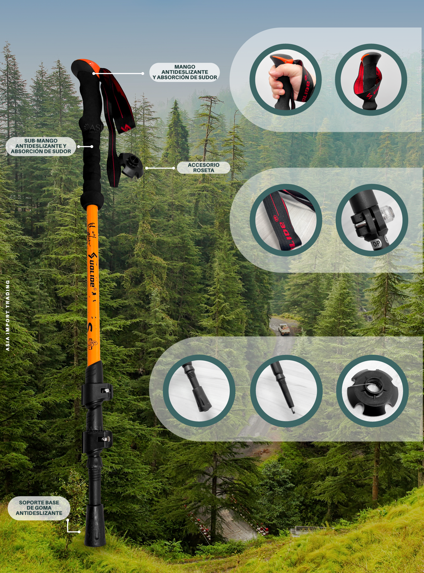 Baston de Trekking Naranjo-2