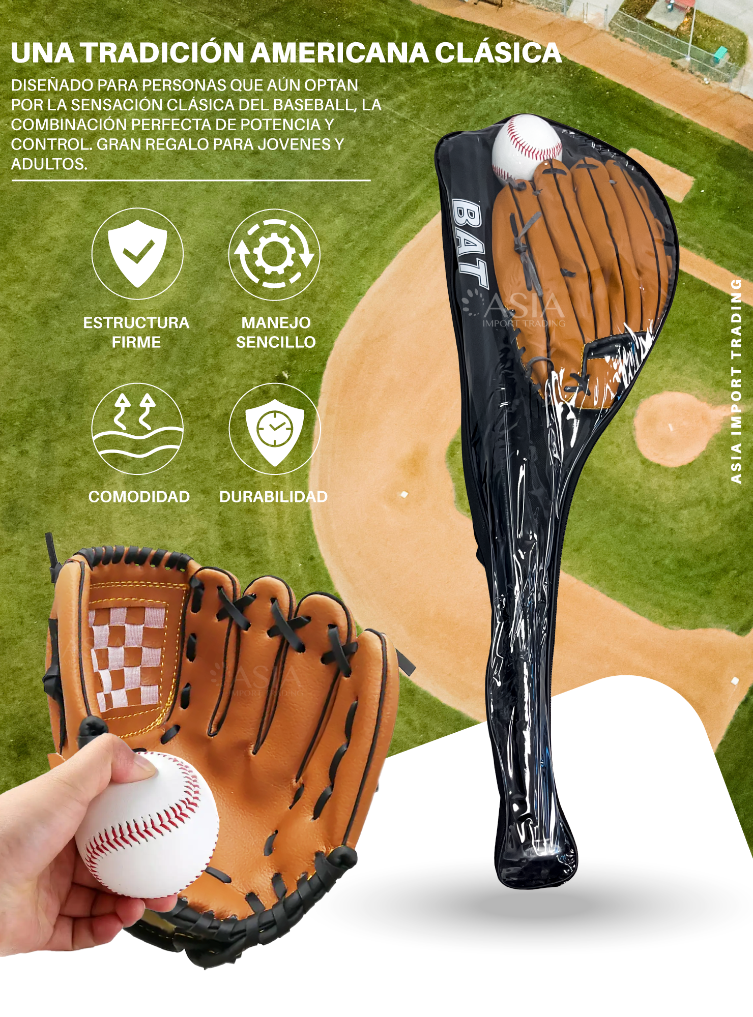 Set Baseball Bate Aluminio Negro-1