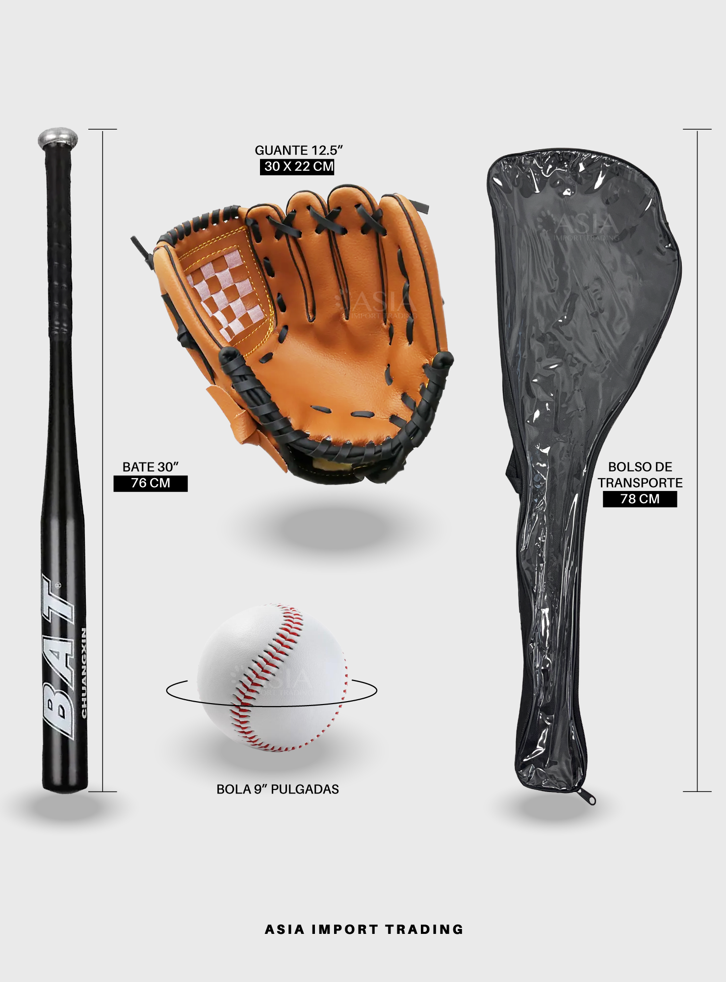 Set Baseball Bate Aluminio Negro-3