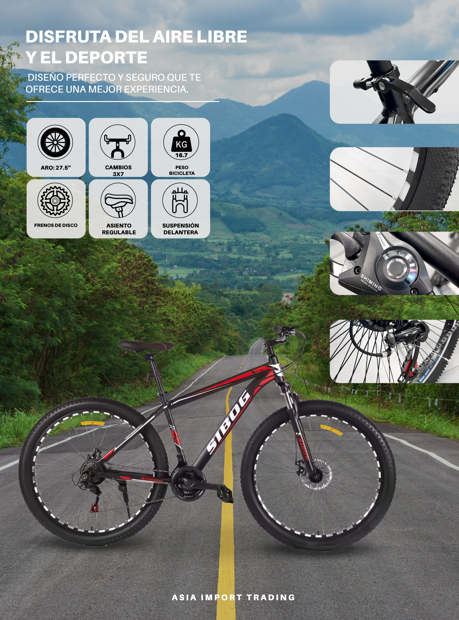 Bicicleta Mountain Bike Aro 27,5 Roja-1