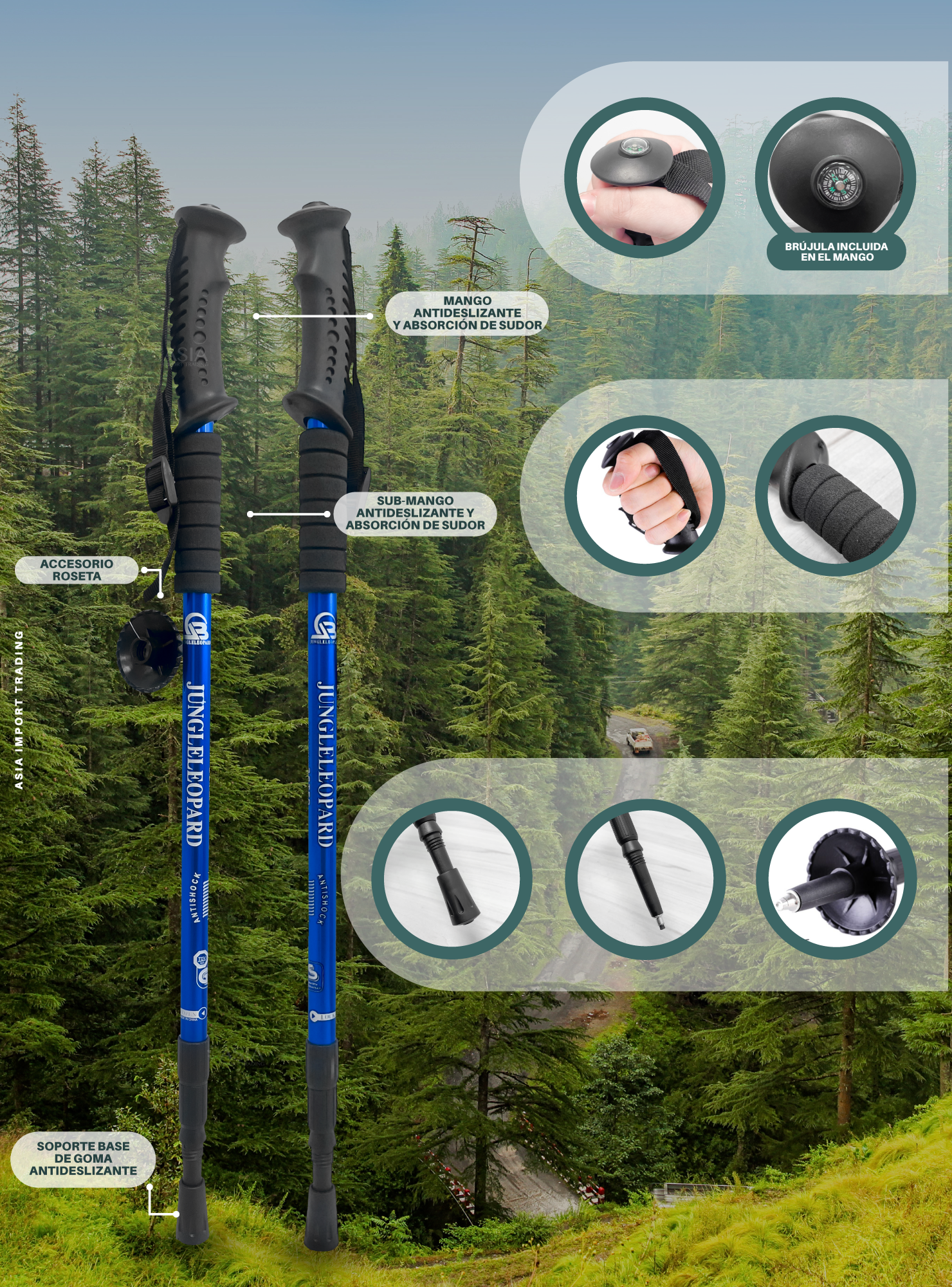 Pack de 2 Bastones Trekking Antishock Azul-2