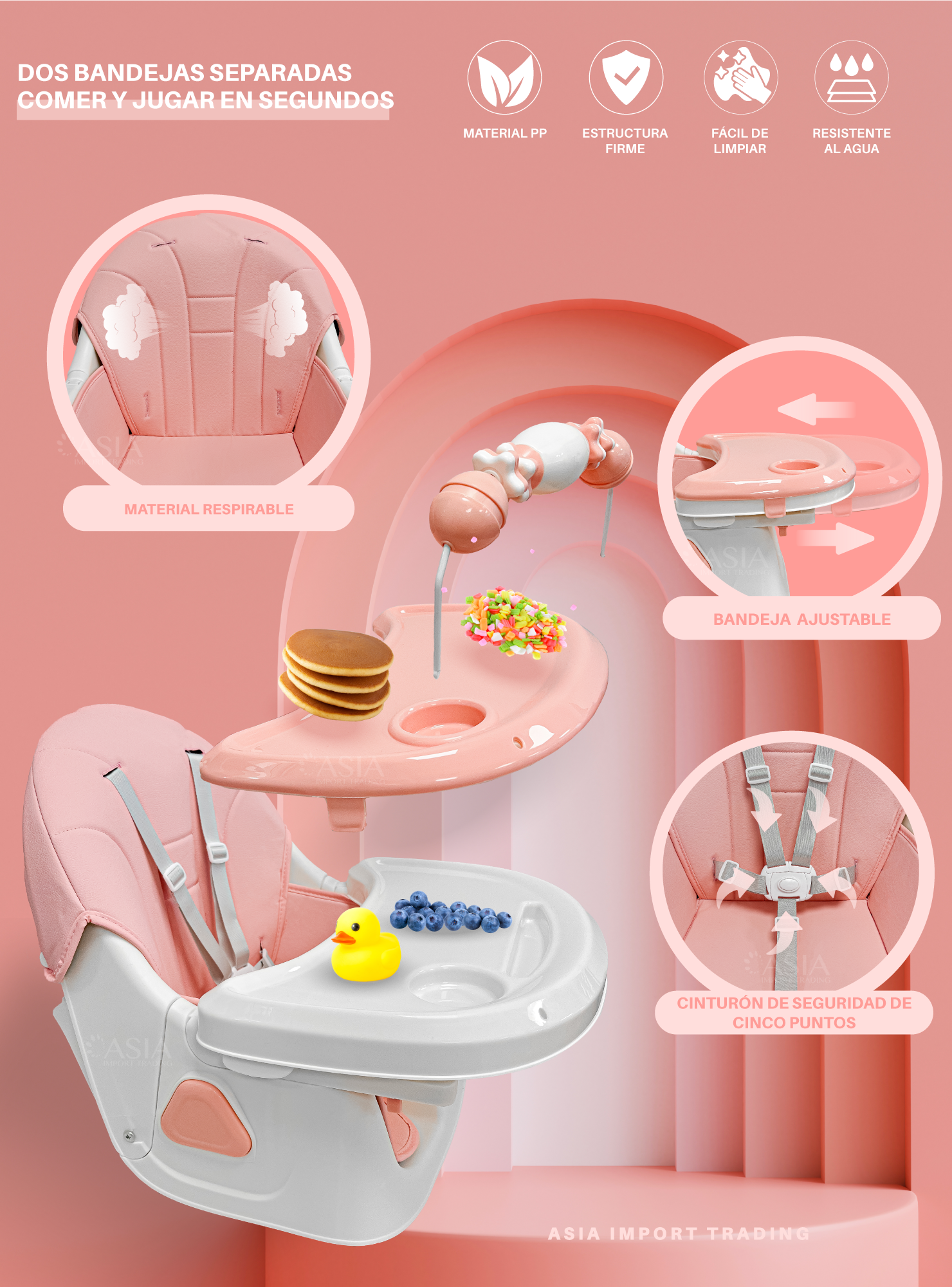 Silla de Comer Infantil color Rosado-1