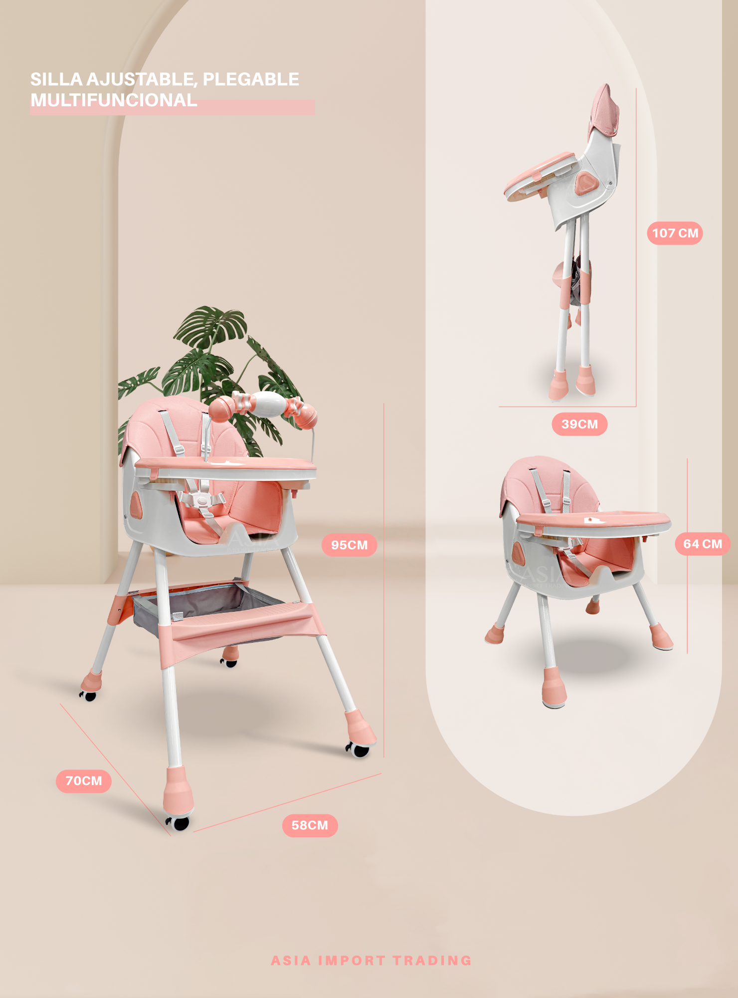 Silla de Comer Infantil color Rosado-3