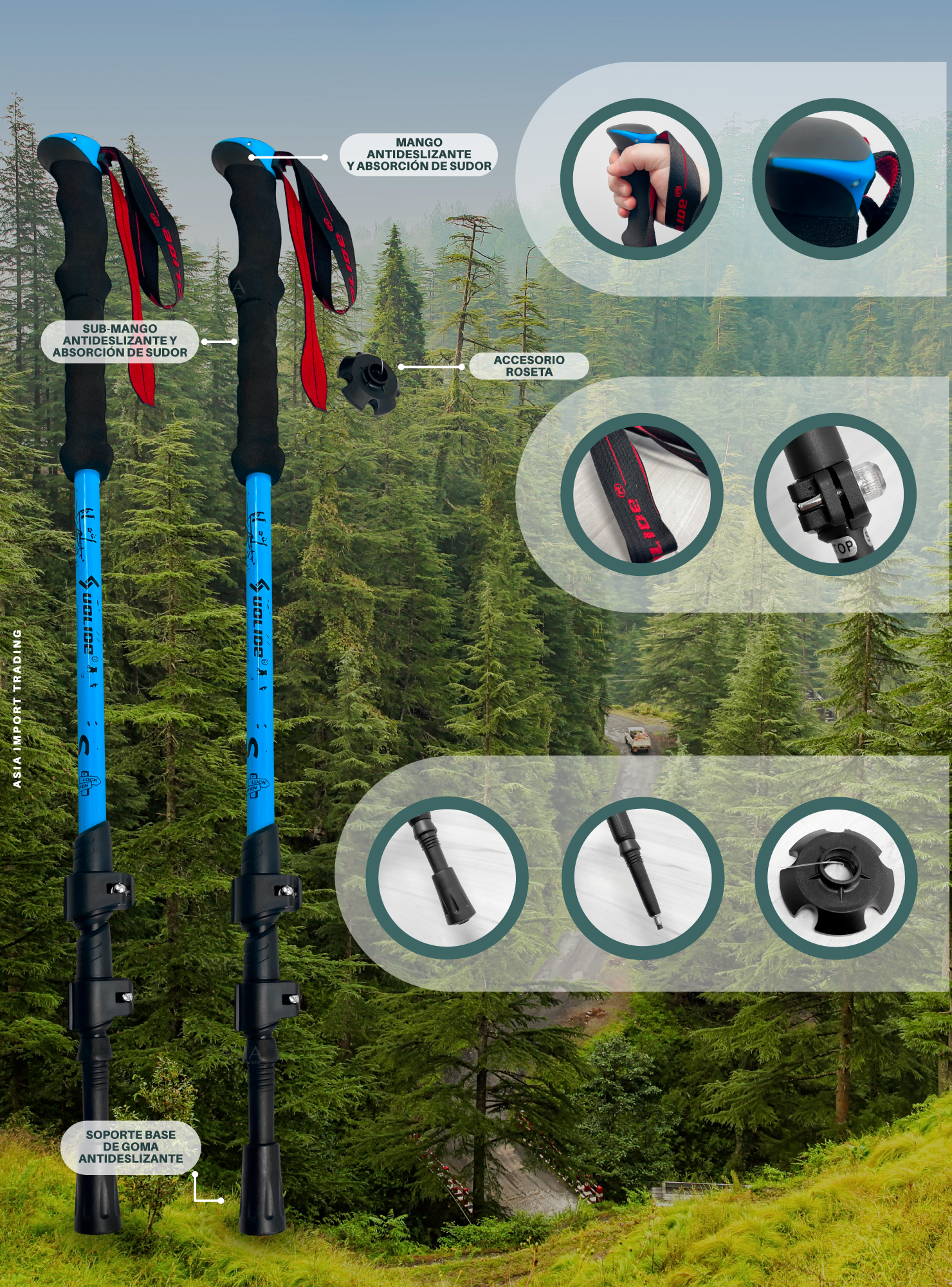 Pack de 2 Bastones Trekking Celestes-2