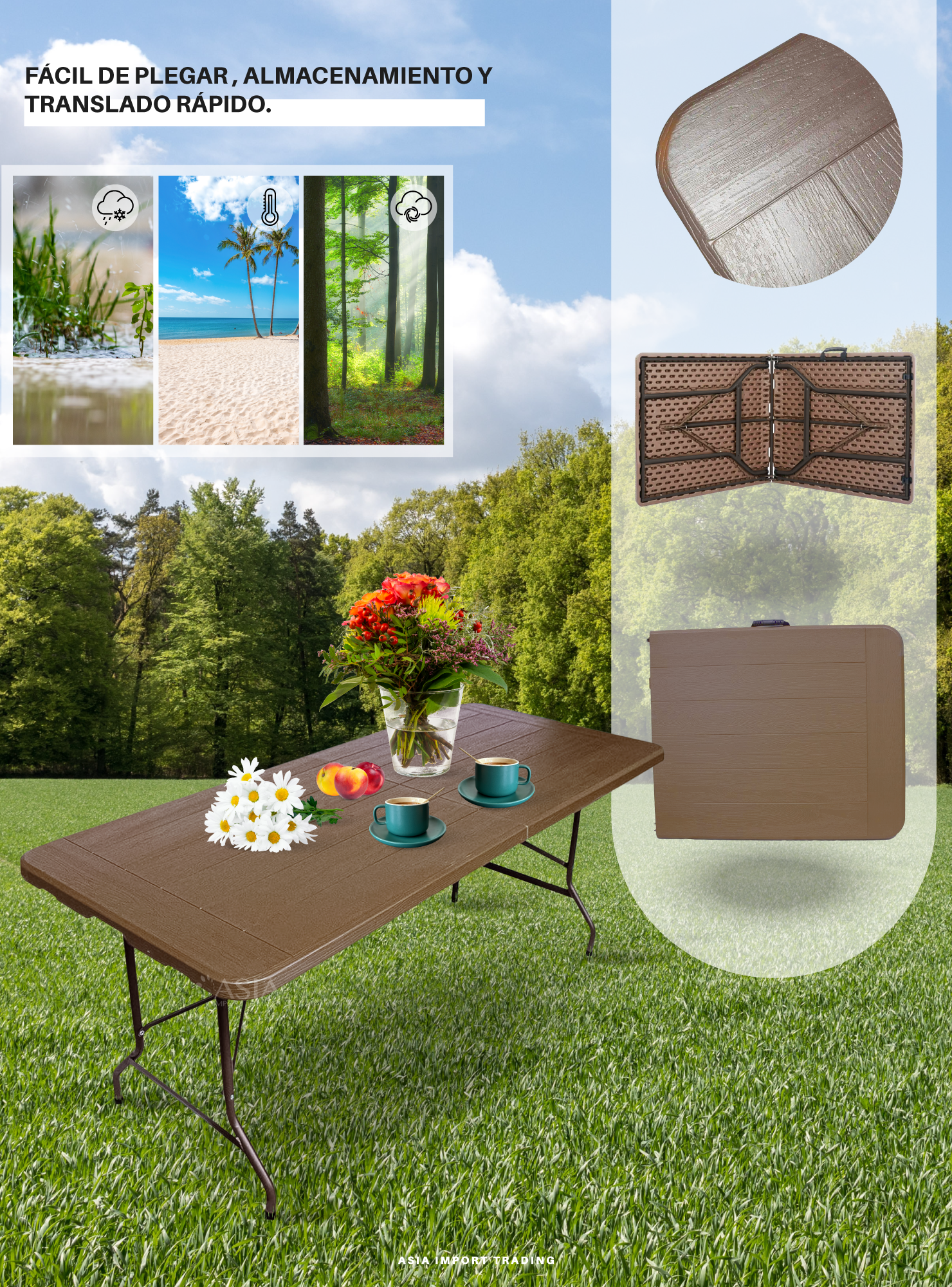 Mesa Plegable Cafe estilo madera 180 cm tipo Maleta-1