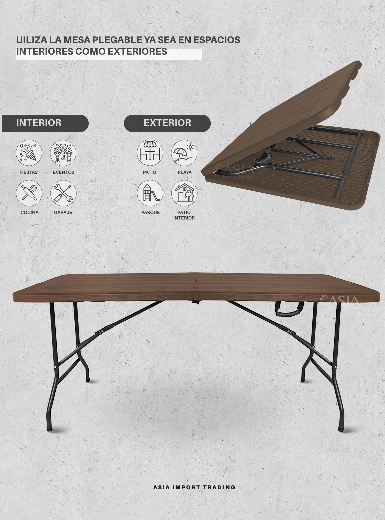 Mesa Plegable Cafe estilo madera 180 cm tipo Maleta-2