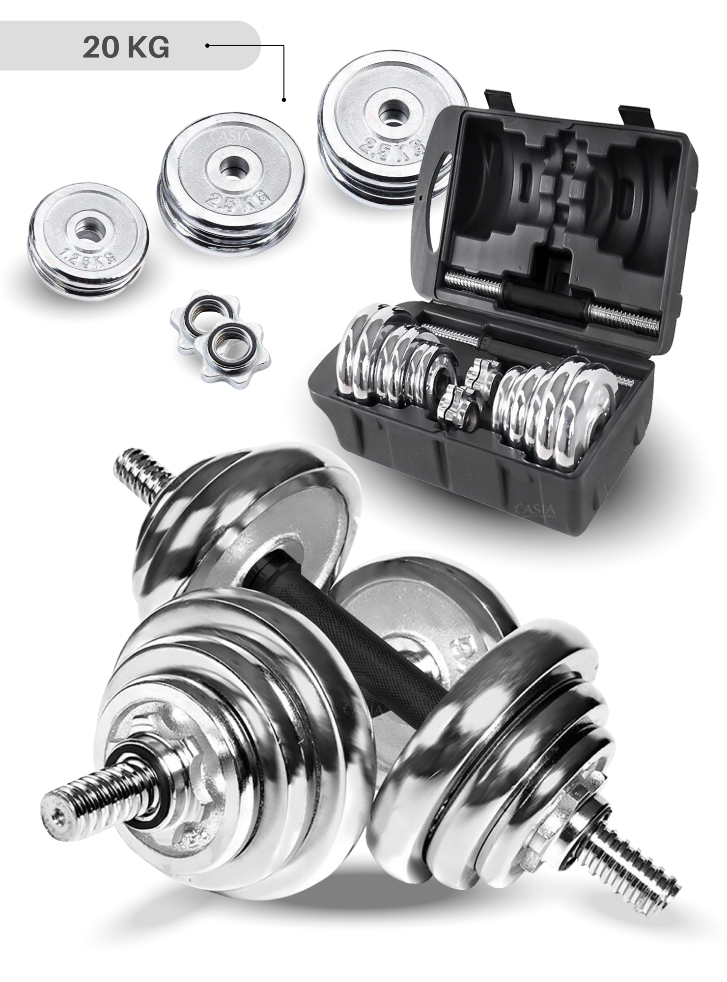 Set de Mancuernas Cromadas 20KG-1