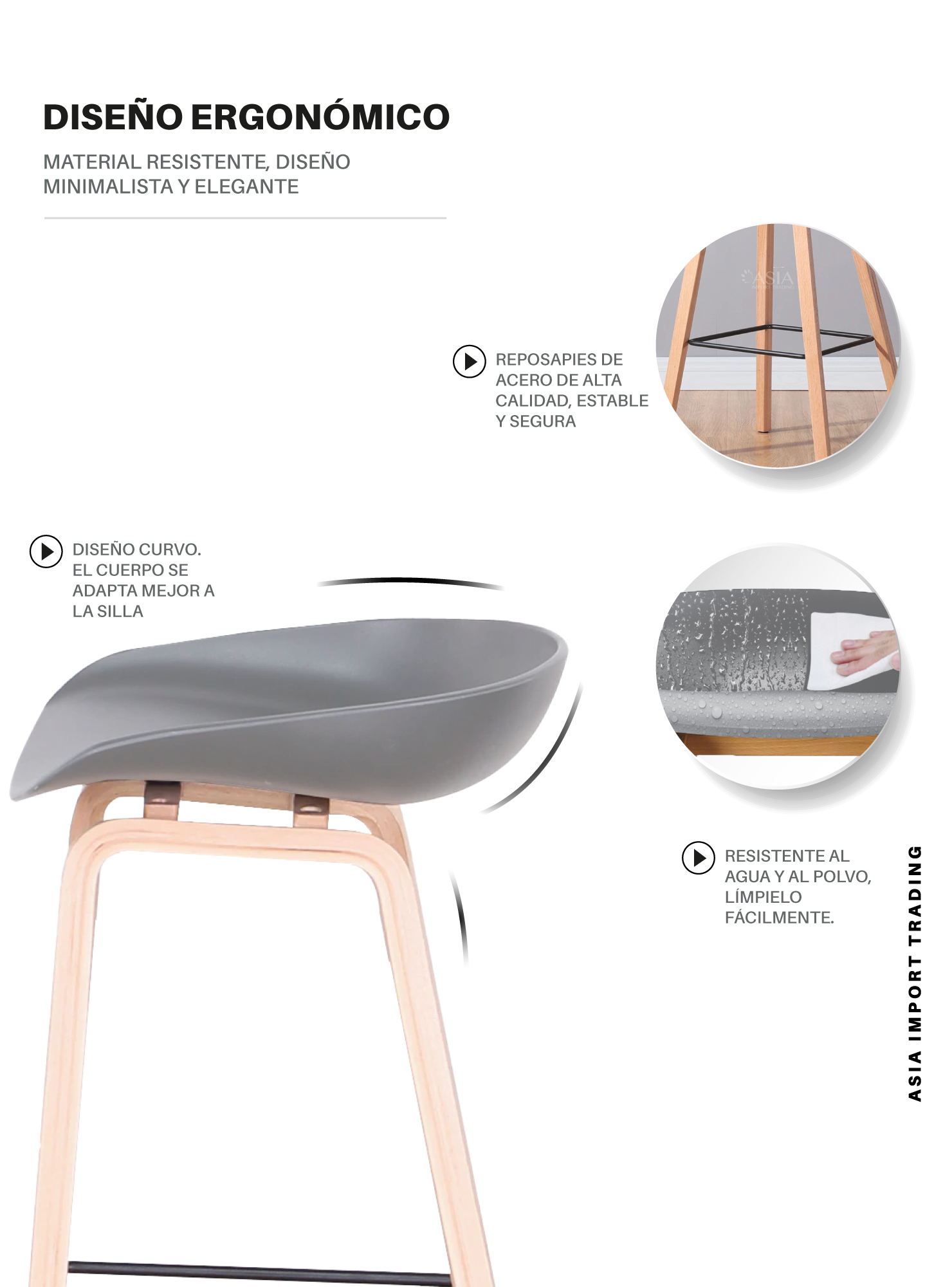 Silla Taburete color Gris-2