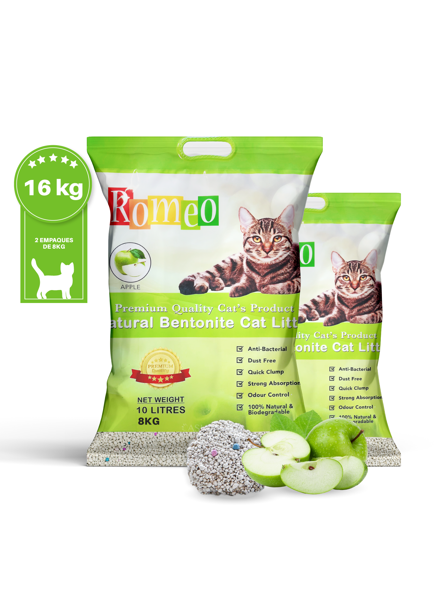 Arena Absorbente para gatos aroma Manzana 16k-1
