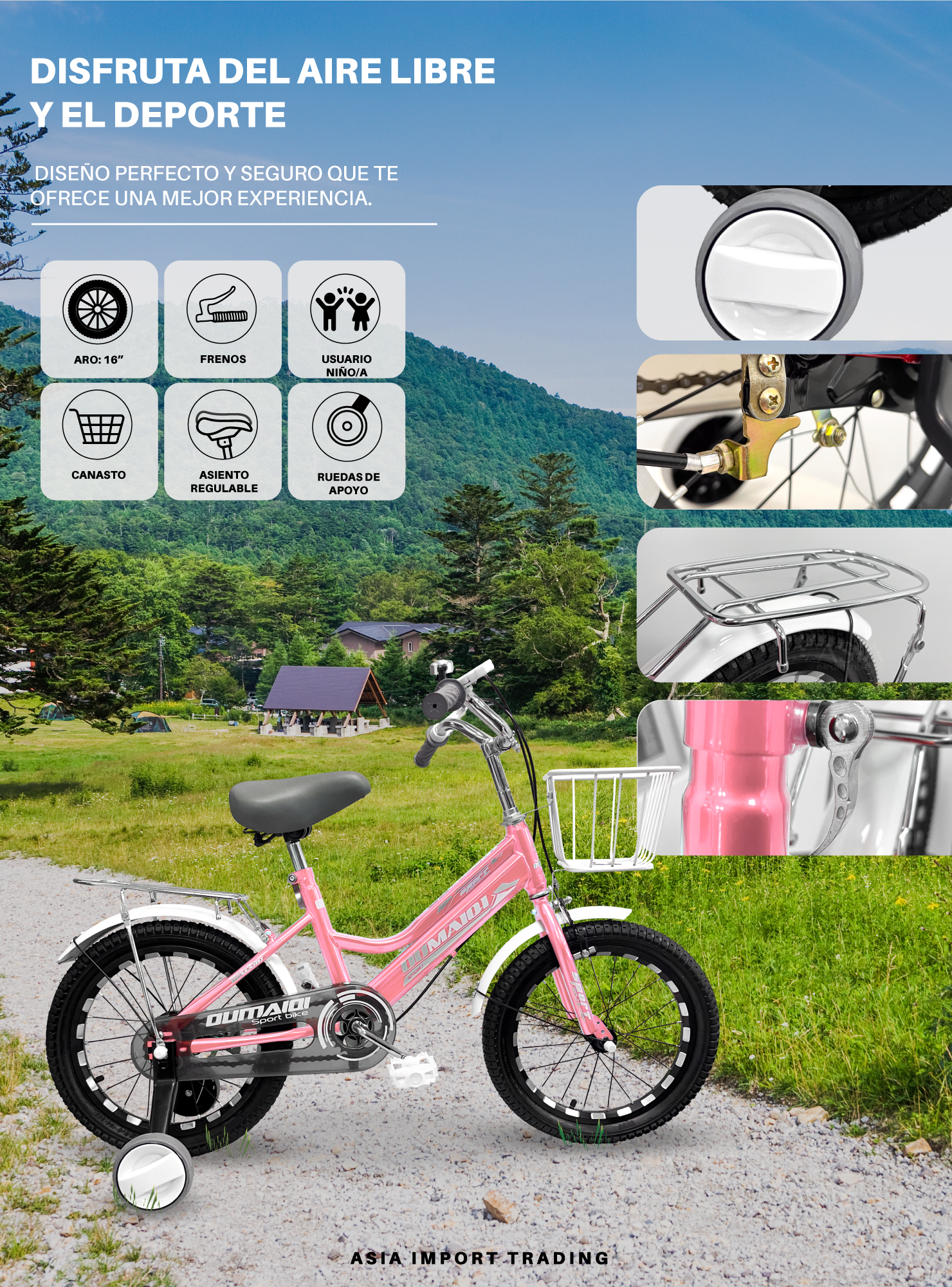 Bicicleta infantil Aro 16 Rosada-1