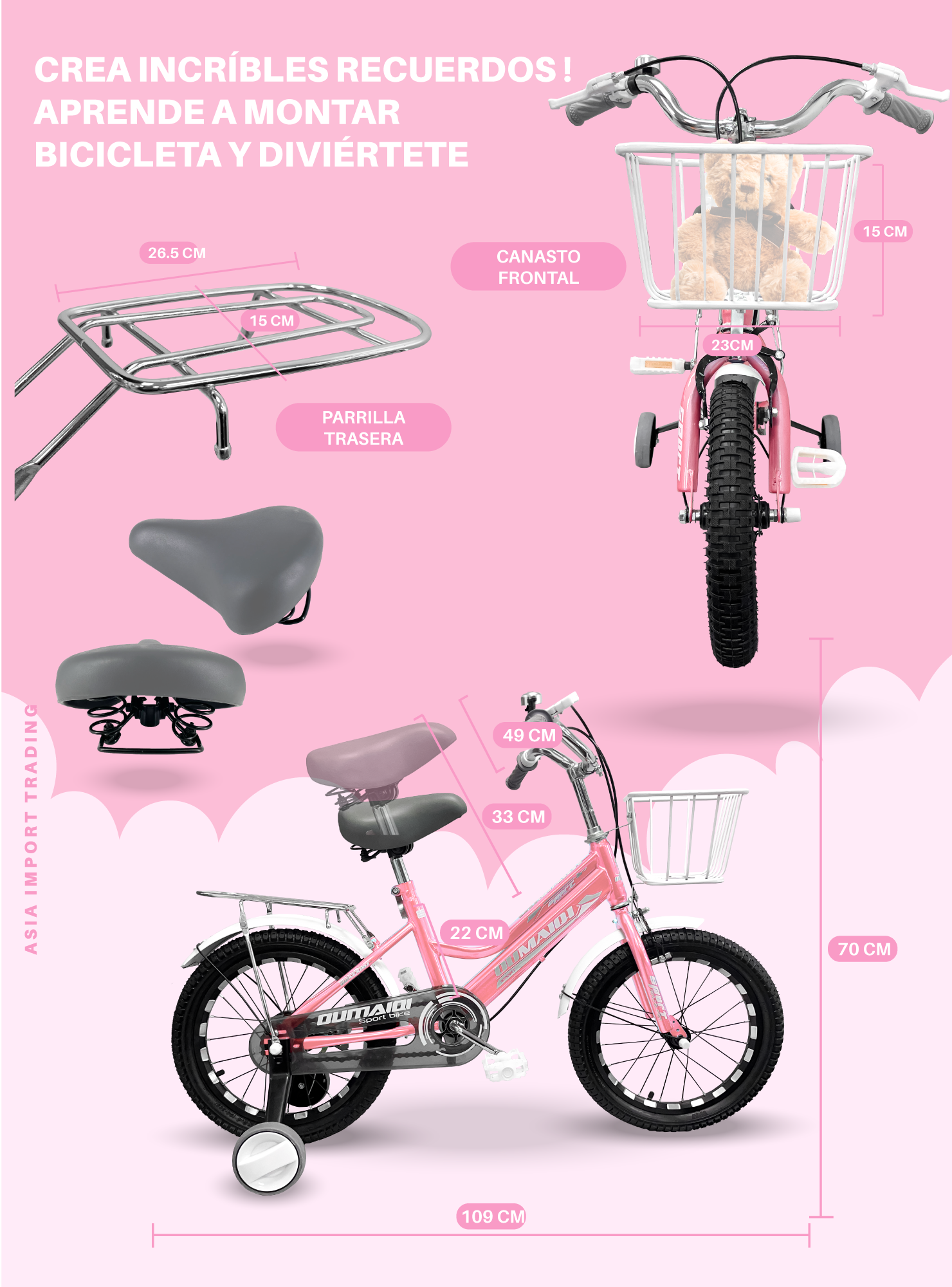 Bicicleta infantil Aro 16 Rosada-3