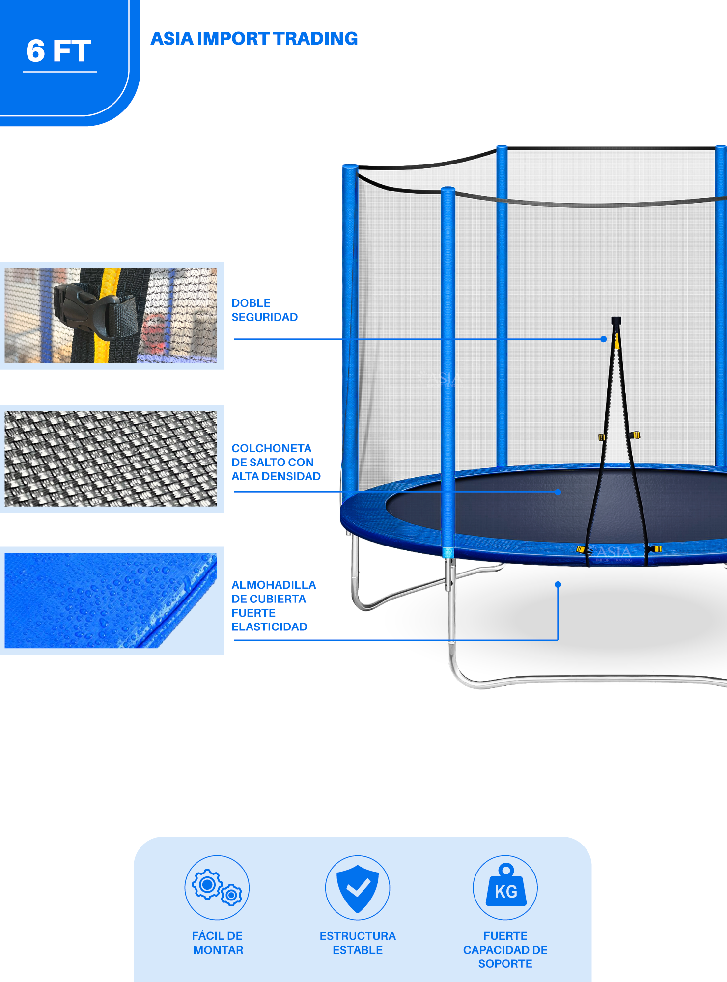 Cama Elastica con malla 1,83mt  6 ft -1