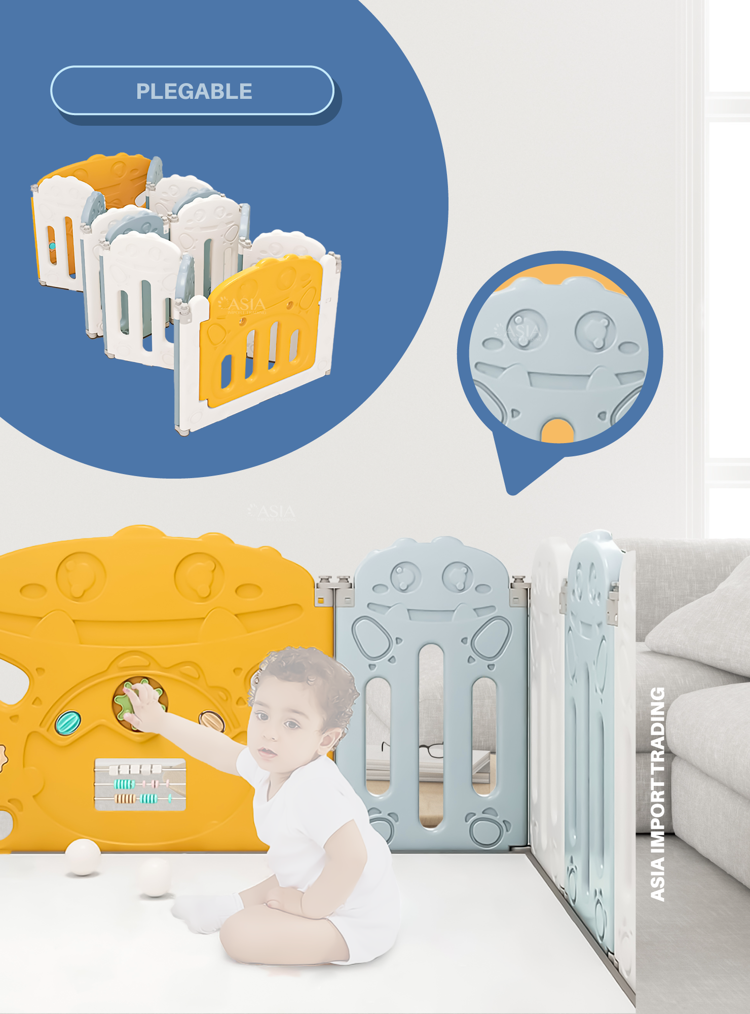 Corral para bebe modelo 10+2 paneles azul-3