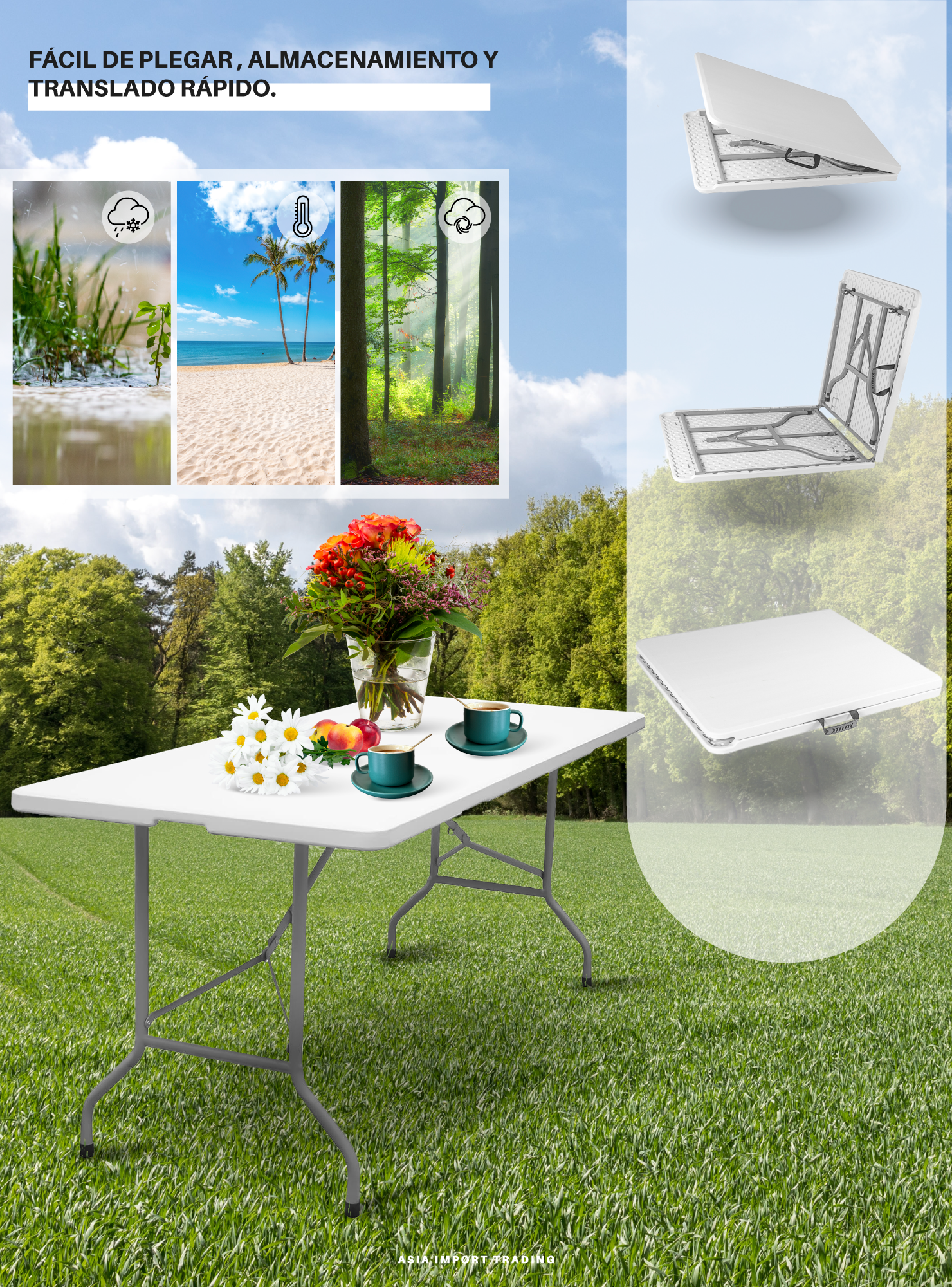 Mesa Plegable Blanca 180cm tipo Maleta-1