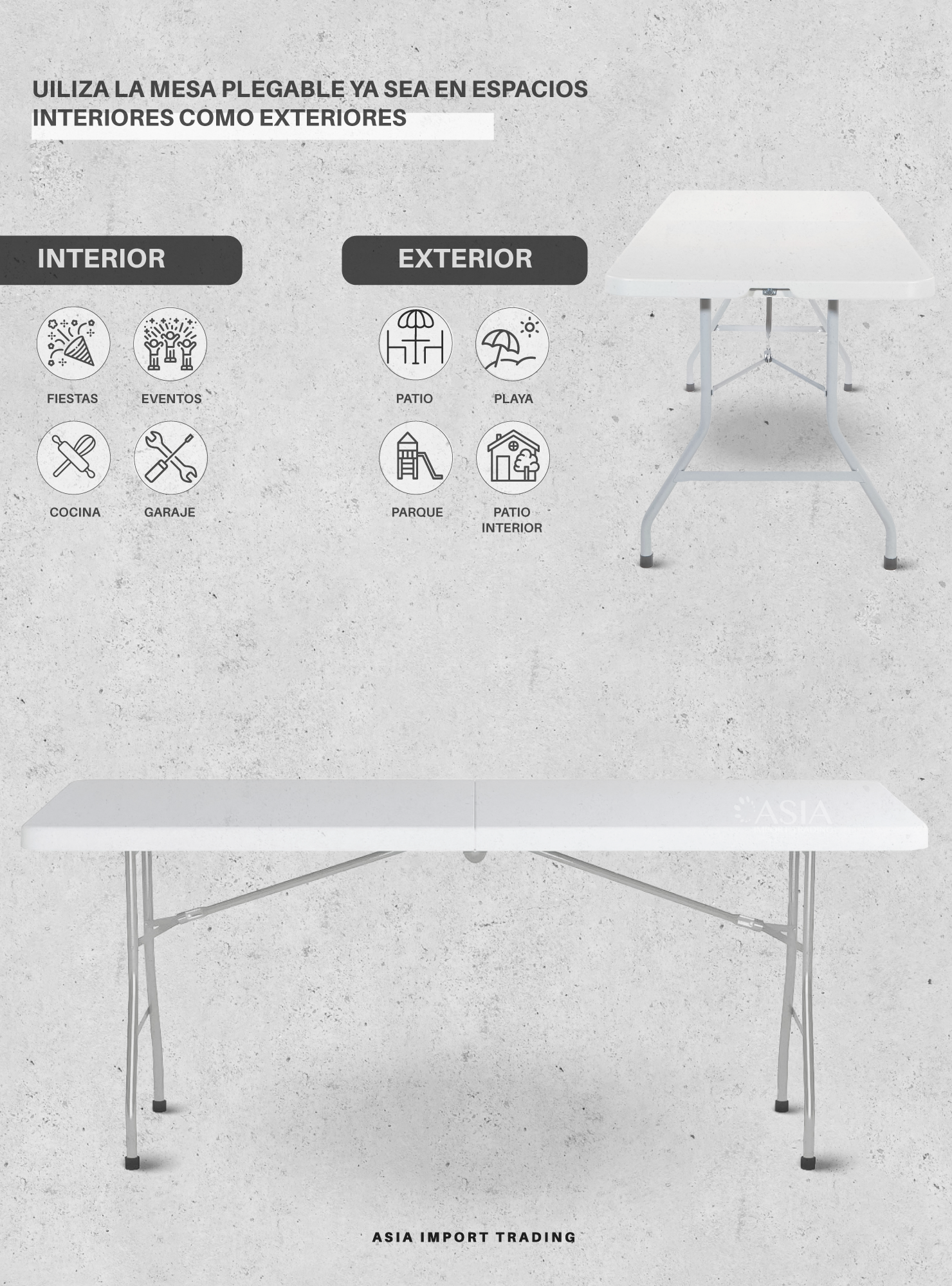 Mesa Plegable Blanca 180cm tipo Maleta-2