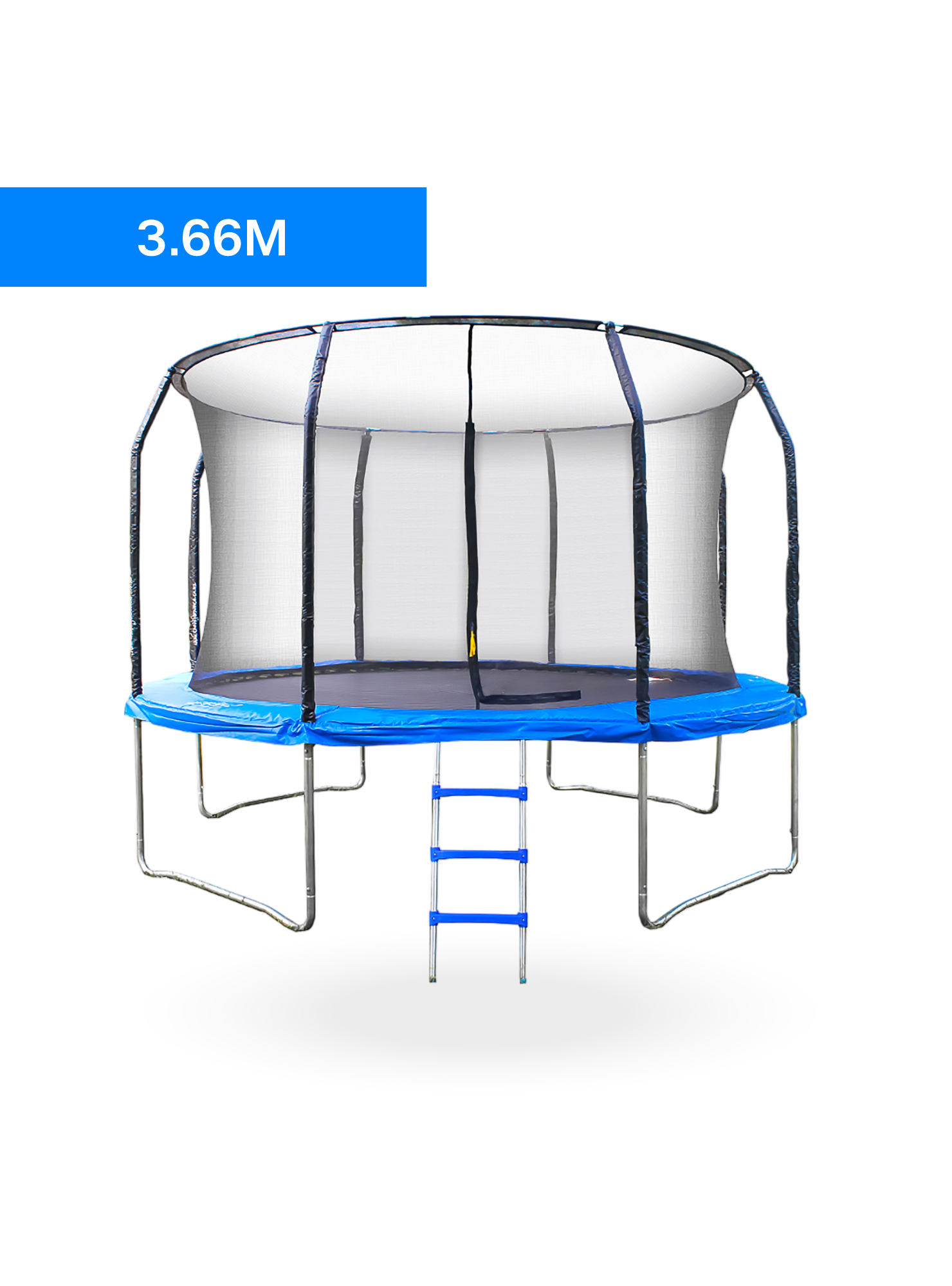 Cama Elastica con malla y Escalera 3.66mt Azul PWRFitness-1