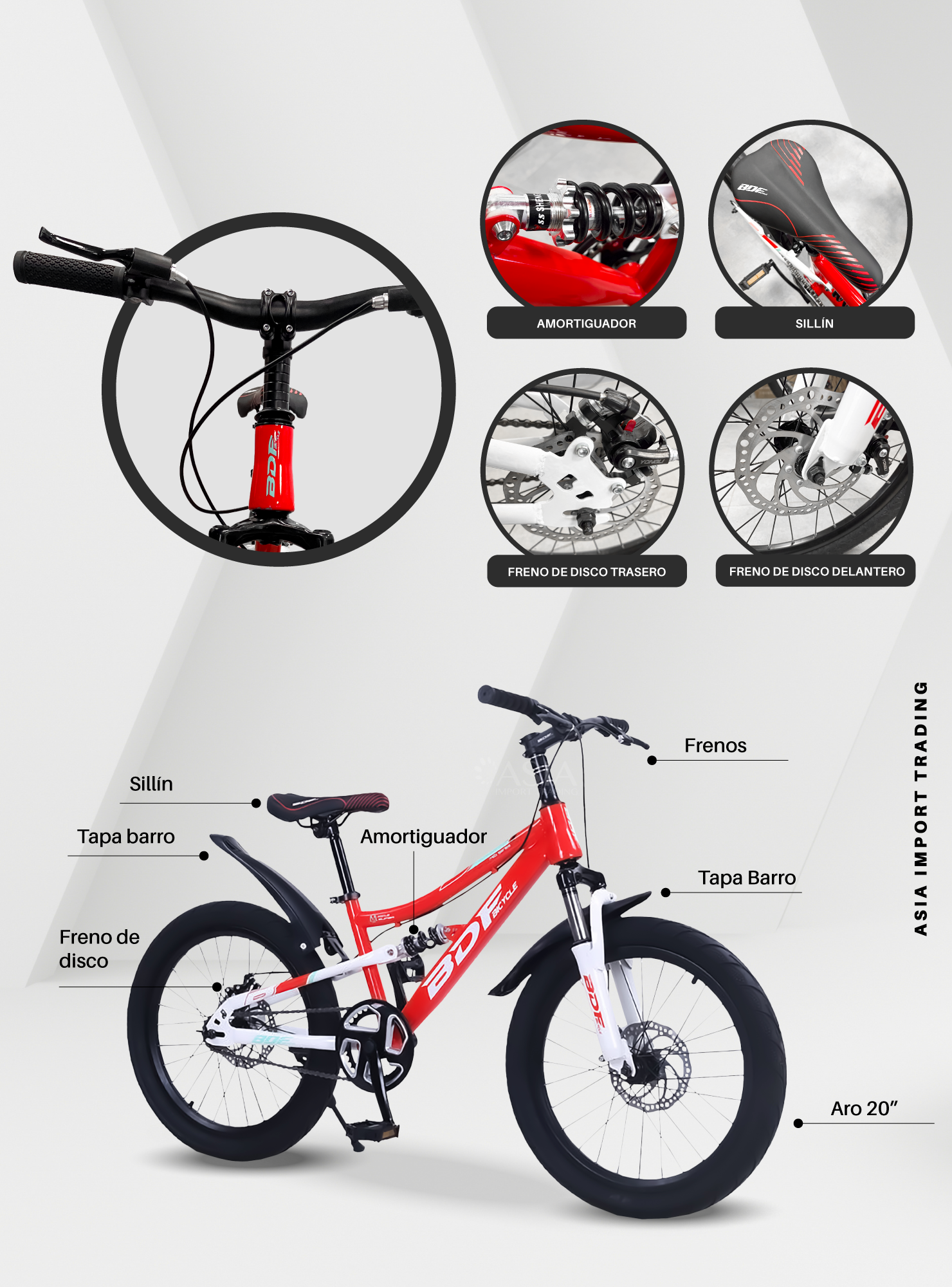 Bicicleta Mtb Aro 20 Roja Doble Suspension-2