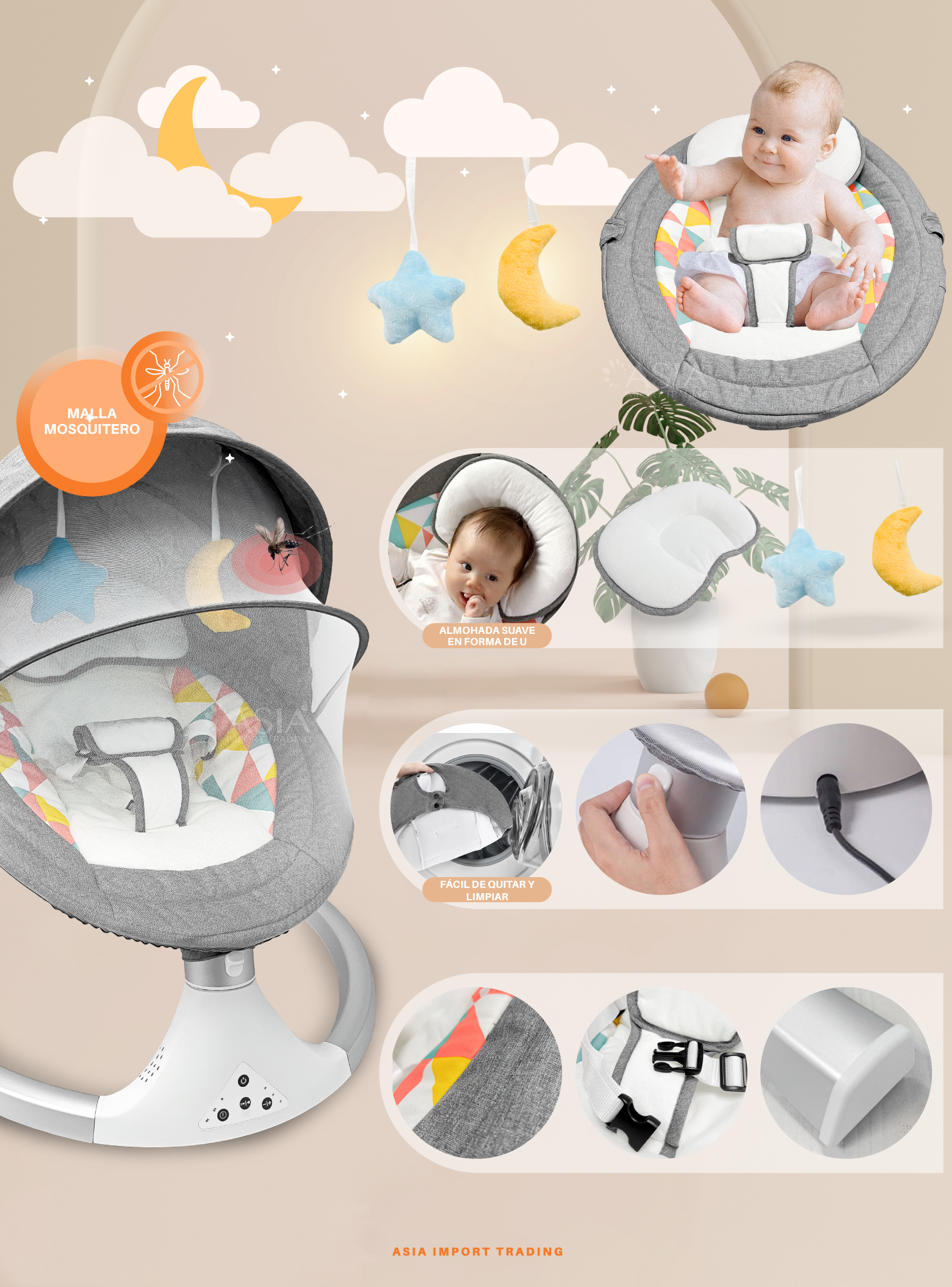 Silla Mecedora Automática color Gris-2